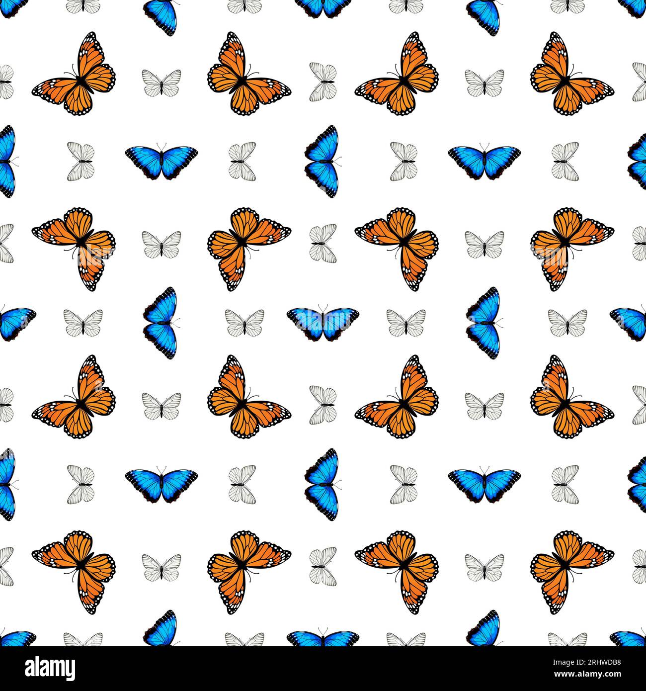 Seamless pattern with monarch butterflies and blue morpho butterflies ...