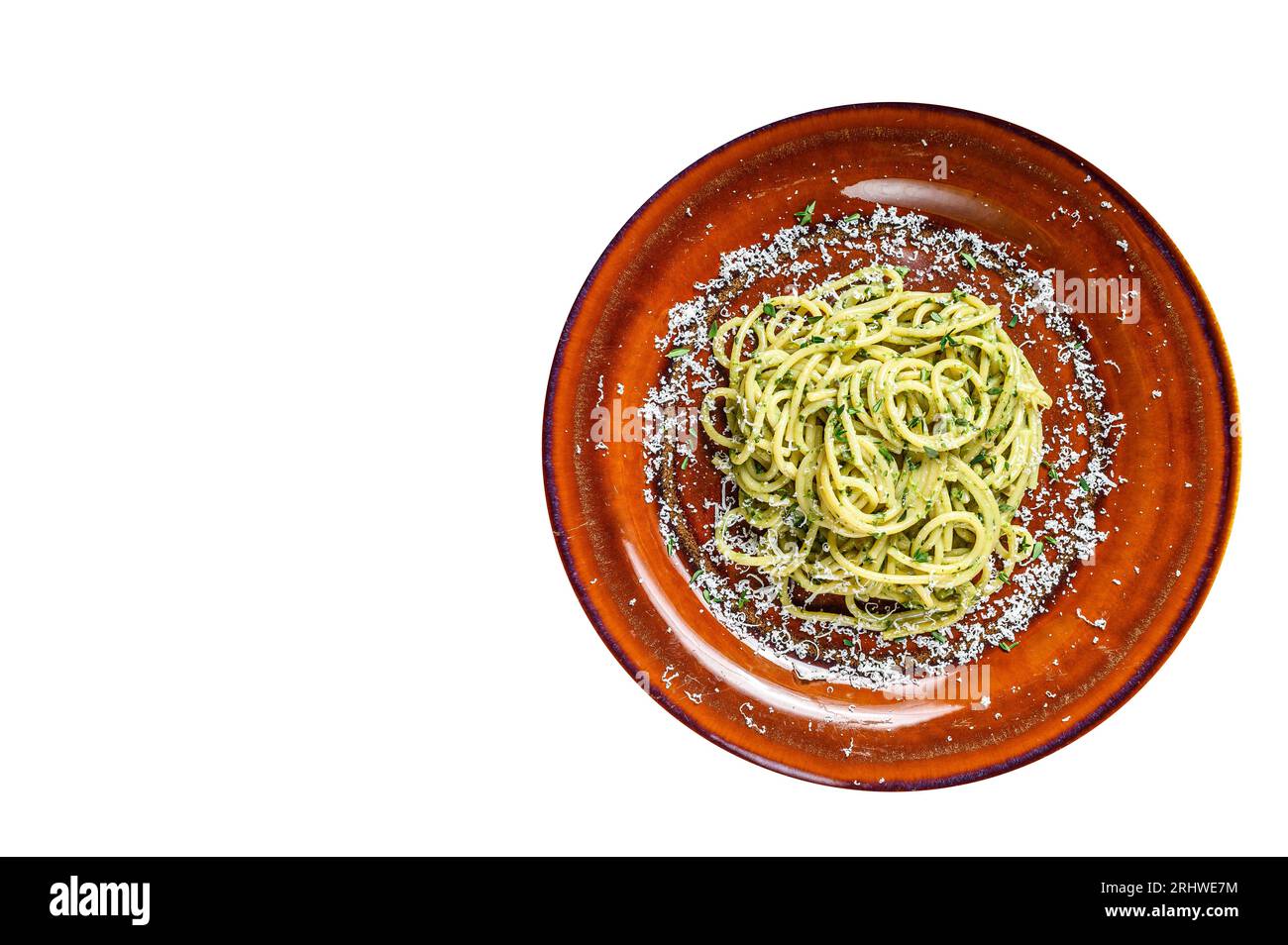 Spinach Spaghetti Pasta with pesto sauce and parmesan. High quality