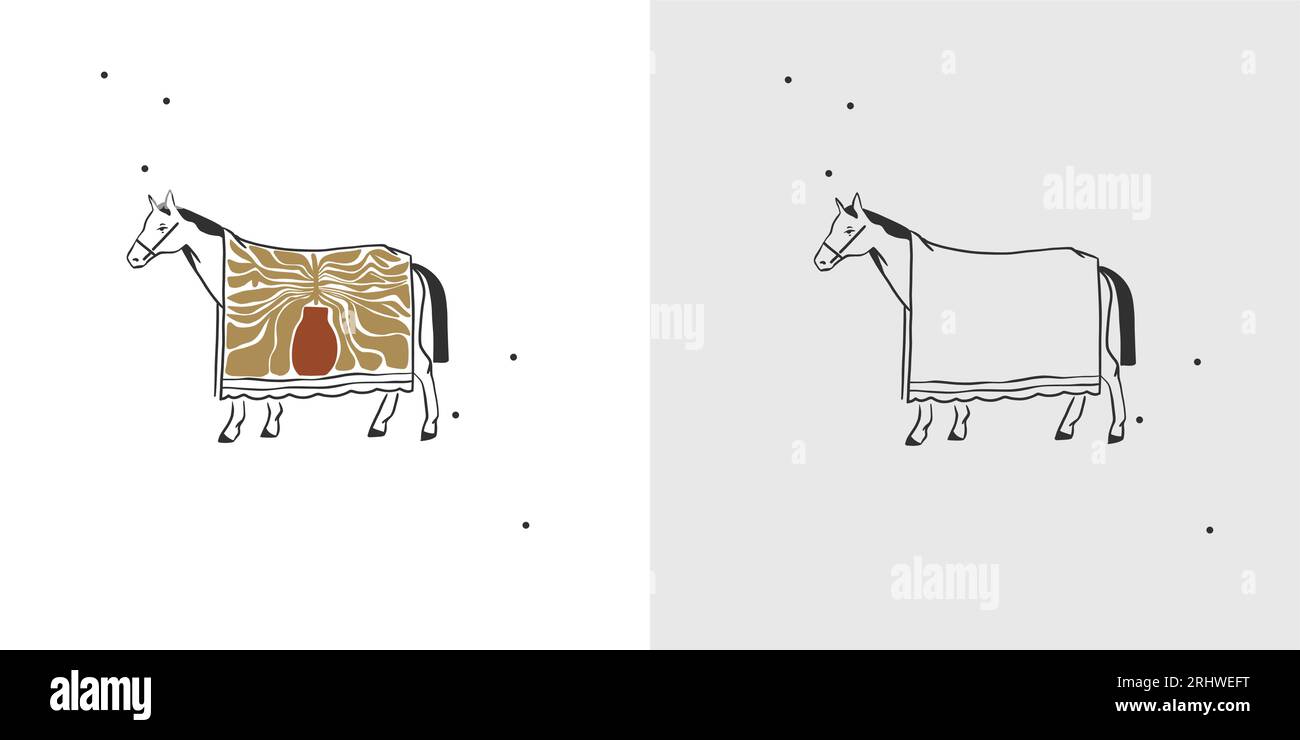 Hand drawn abstract vector graphic clipart illustration boho horse logo ...