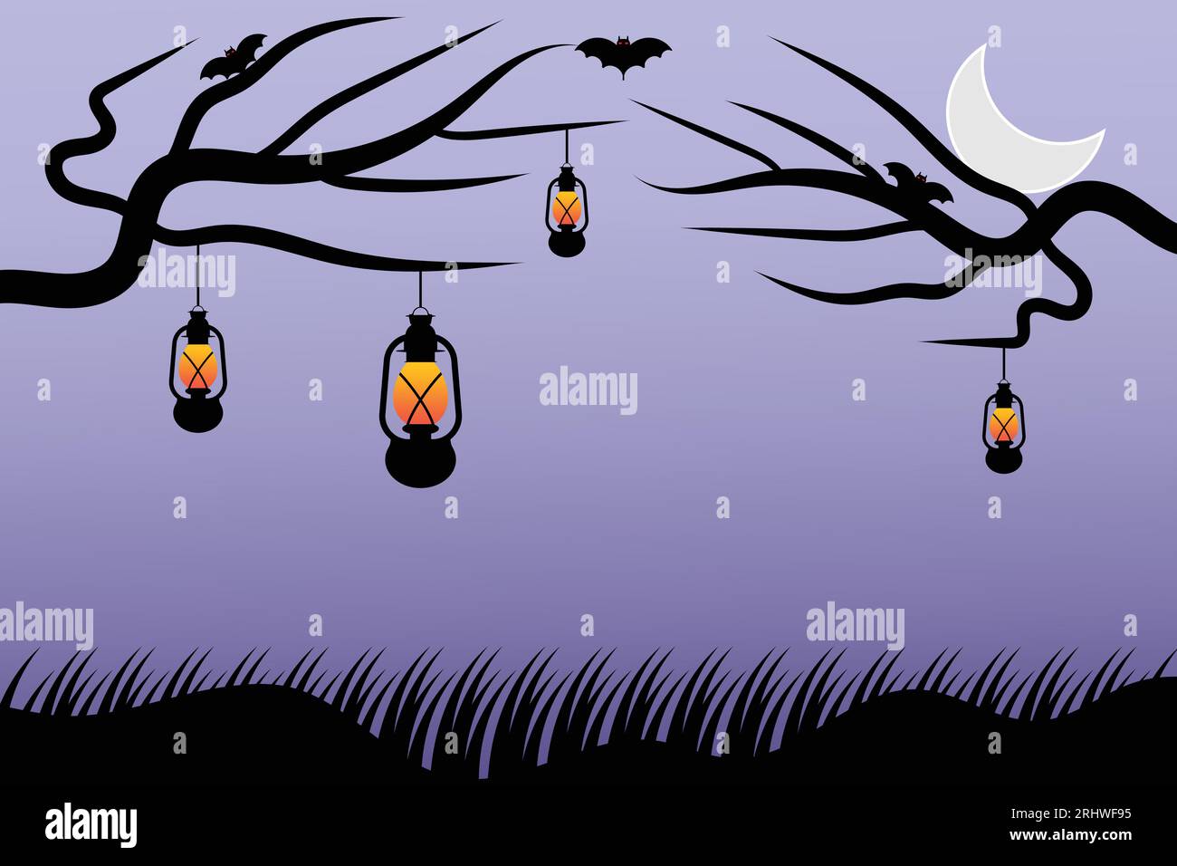 Halloween background with hanging lanterns and bats. Vector ...