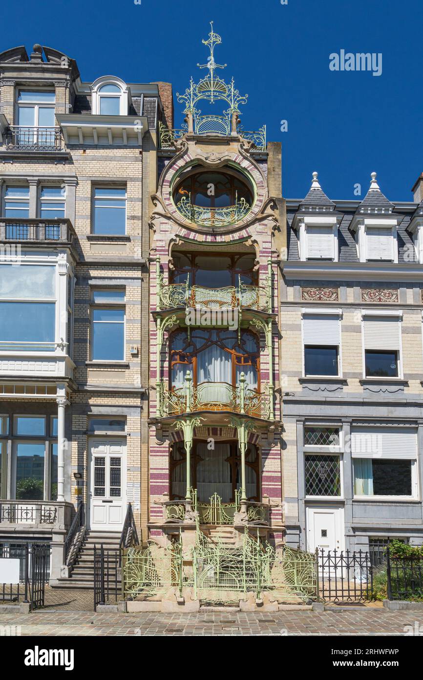 Art Nouveau Saint Cyr House designed by the Belgian Gustave Strauven in Ambiorix SDq Brussels Stock Photo