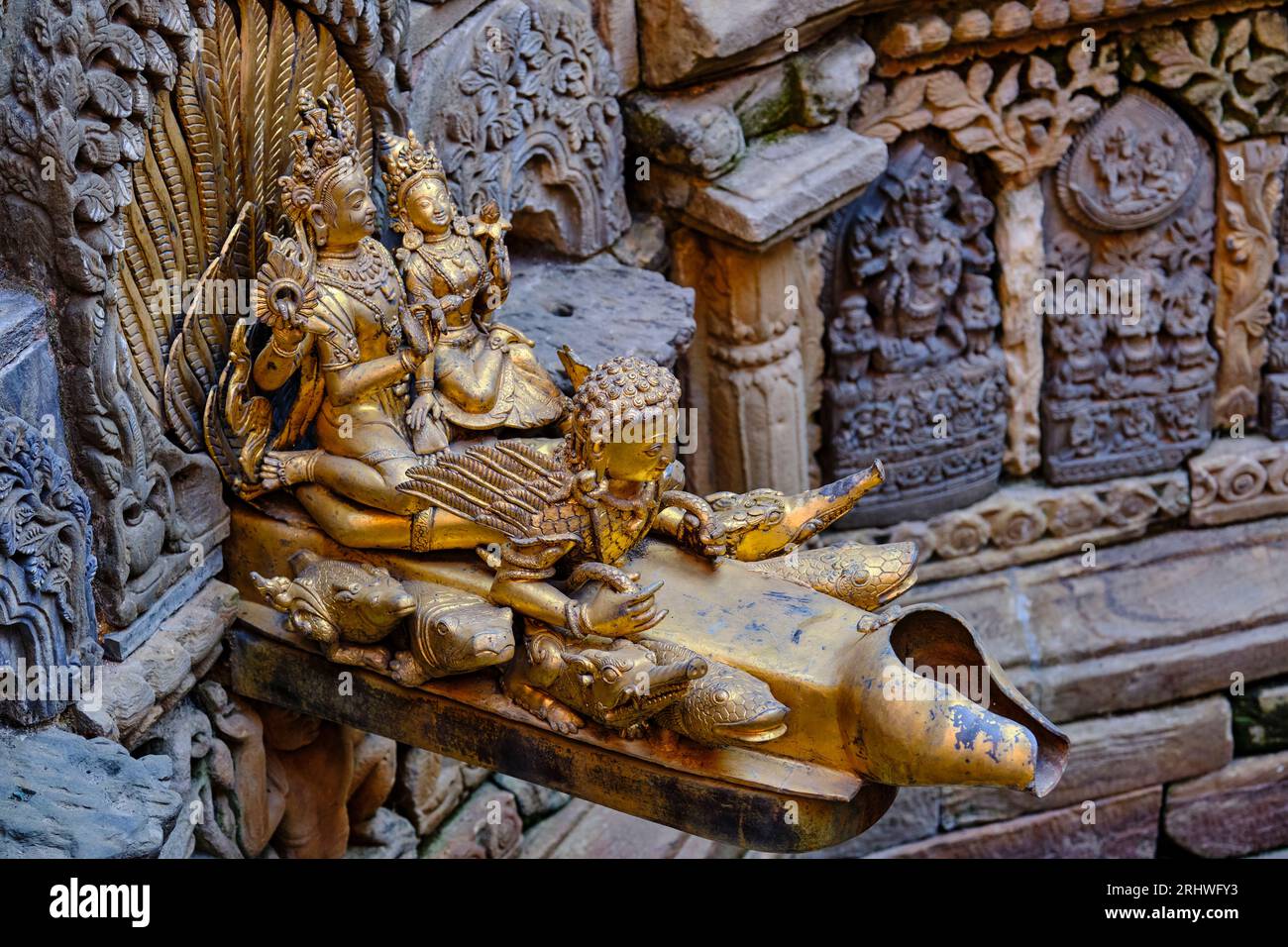 Nepal, Kathmandu valley, Newar city of Patan, Durbar Square, Royal palace, the Tusha Hiti or royal bath in the Sundari Chowk in the old Palace Stock Photo