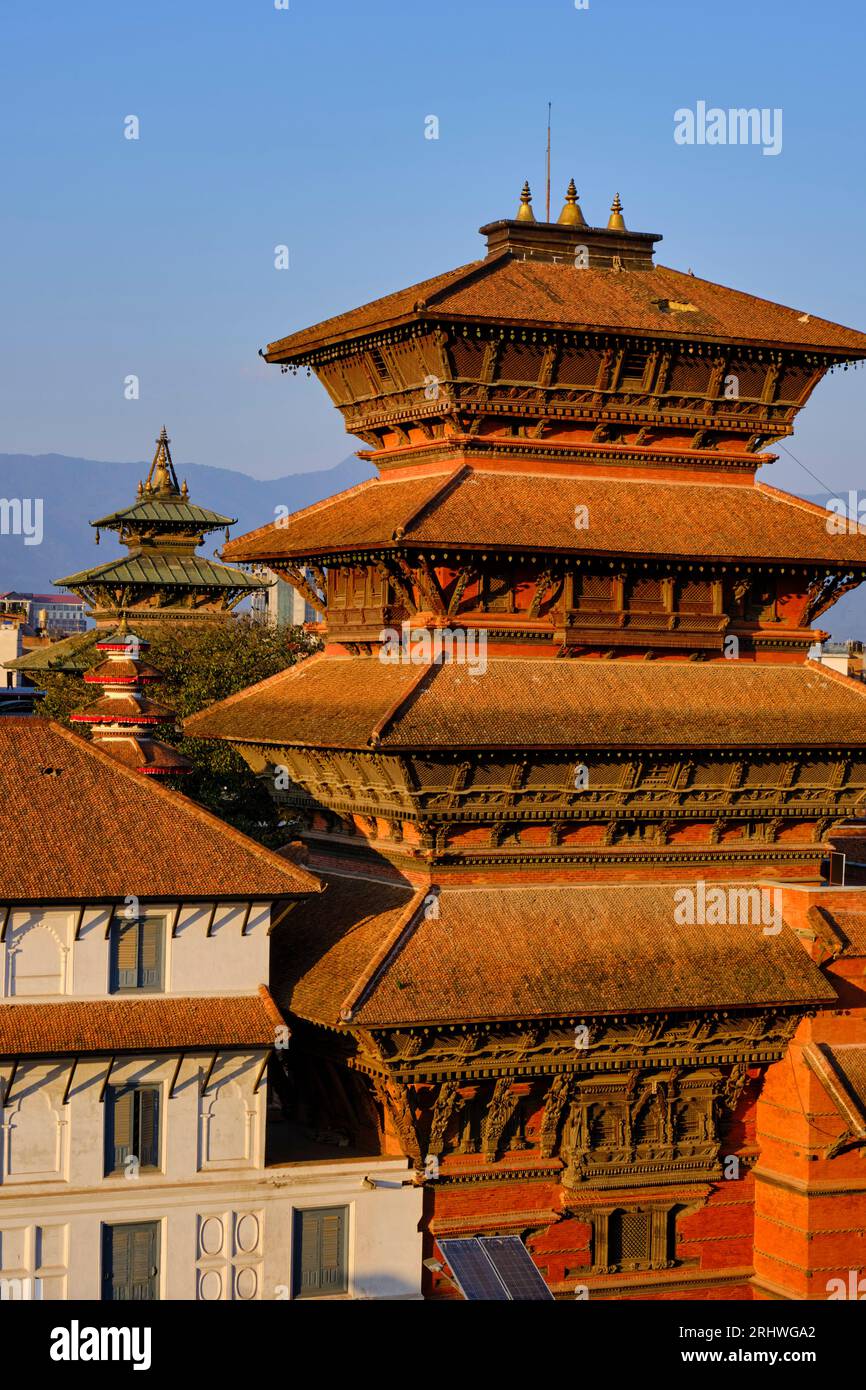 Nepal, Kathmandu valley, Kathmandu, Durbar Square, Royal Palace and Basantapur Tower Stock Photo