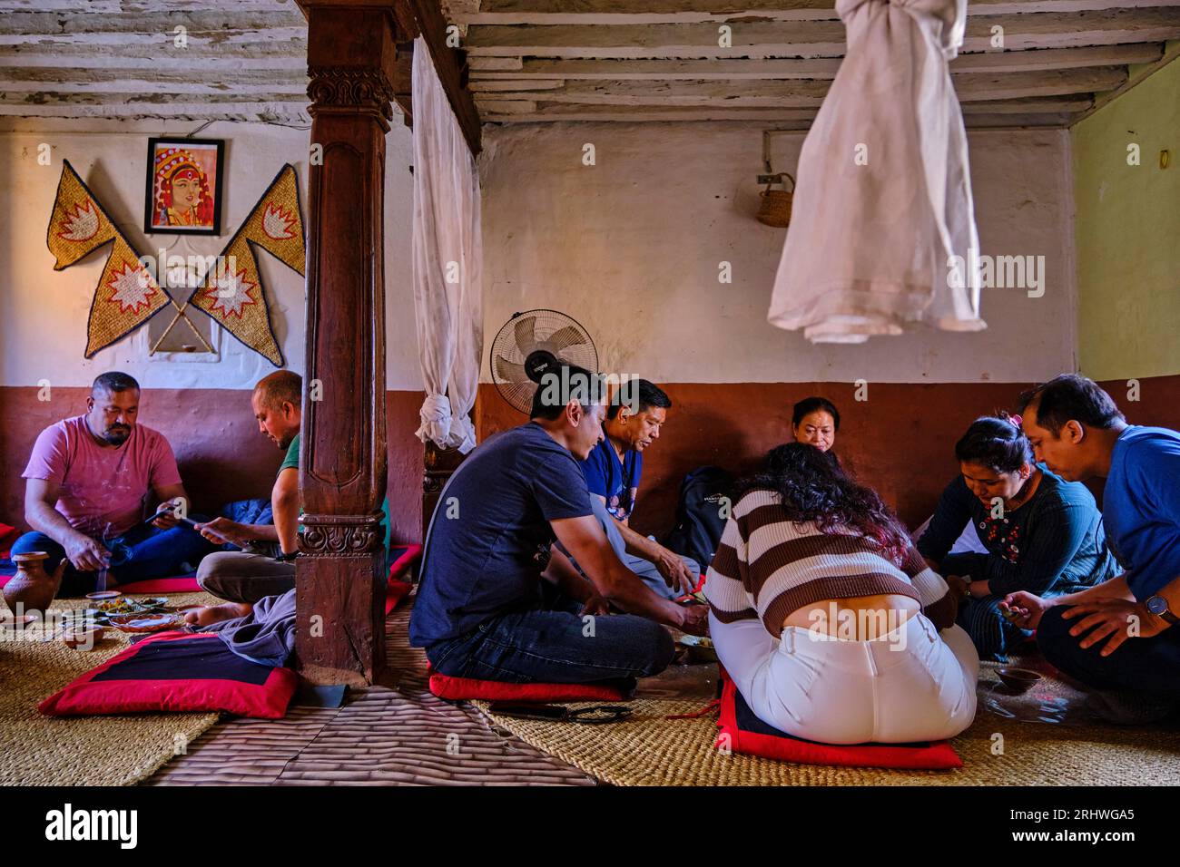 Nepal, Kathmandu valley, Panauti newar village, traditional restaurant