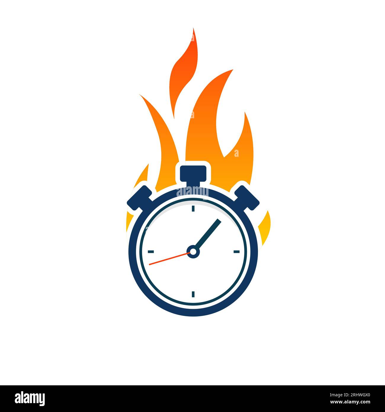 Clock flame speed time icon. Stopwatch countdown circle logo burn alarm
