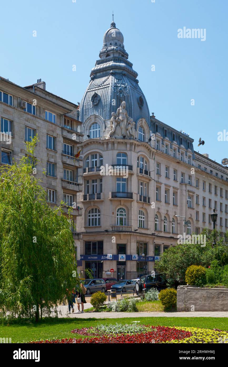 Sofia, Bulgaria - May 18 2019: The DZI was created in 1946 by the Nationalization of Insurance Companies Act. Headquartered in a six-storey landmark b Stock Photo