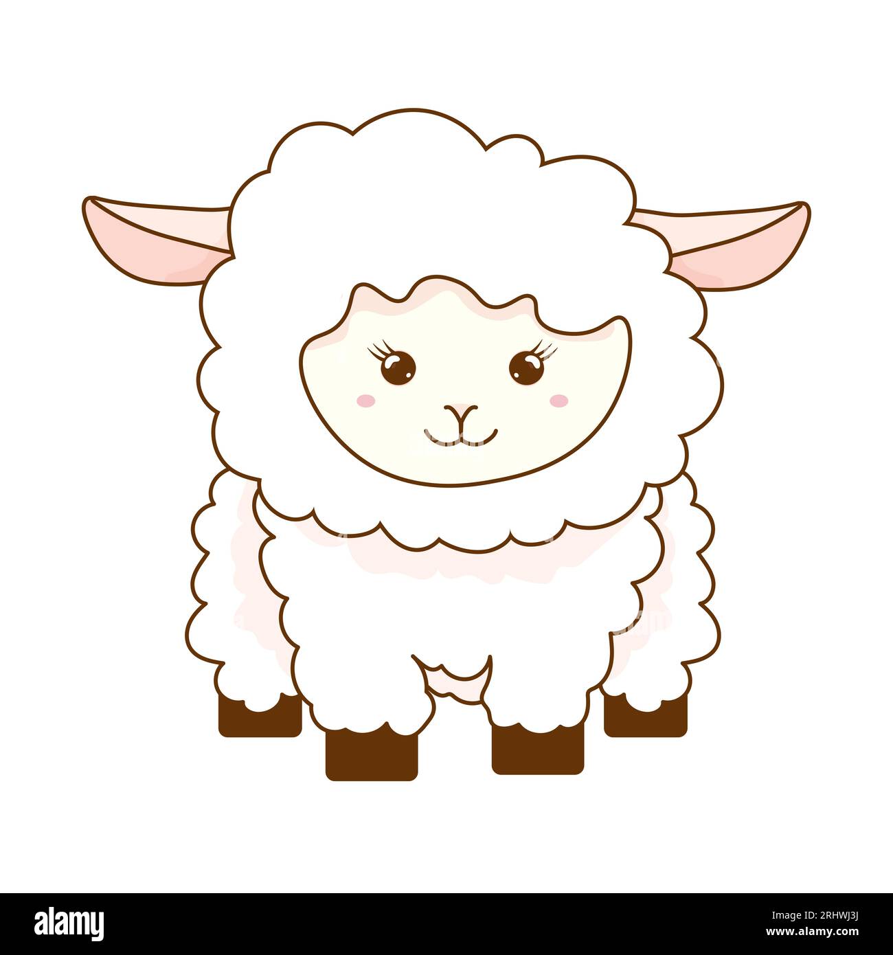 cute kawaii sheep on white isolated background vegan vegan theme Stock Vector