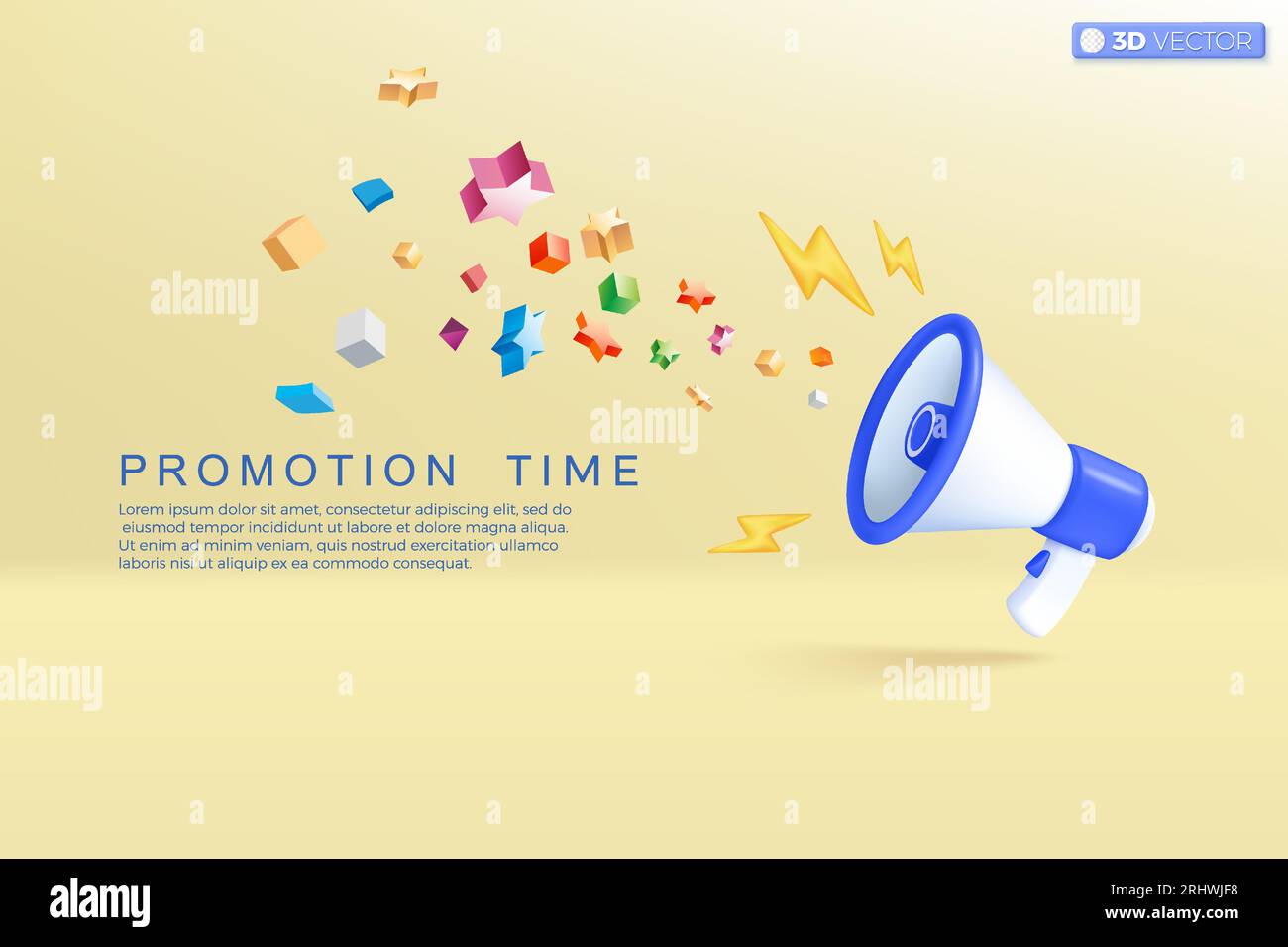 3d megaphone speaker with lightning icon symbol. loudspeaker announce ...