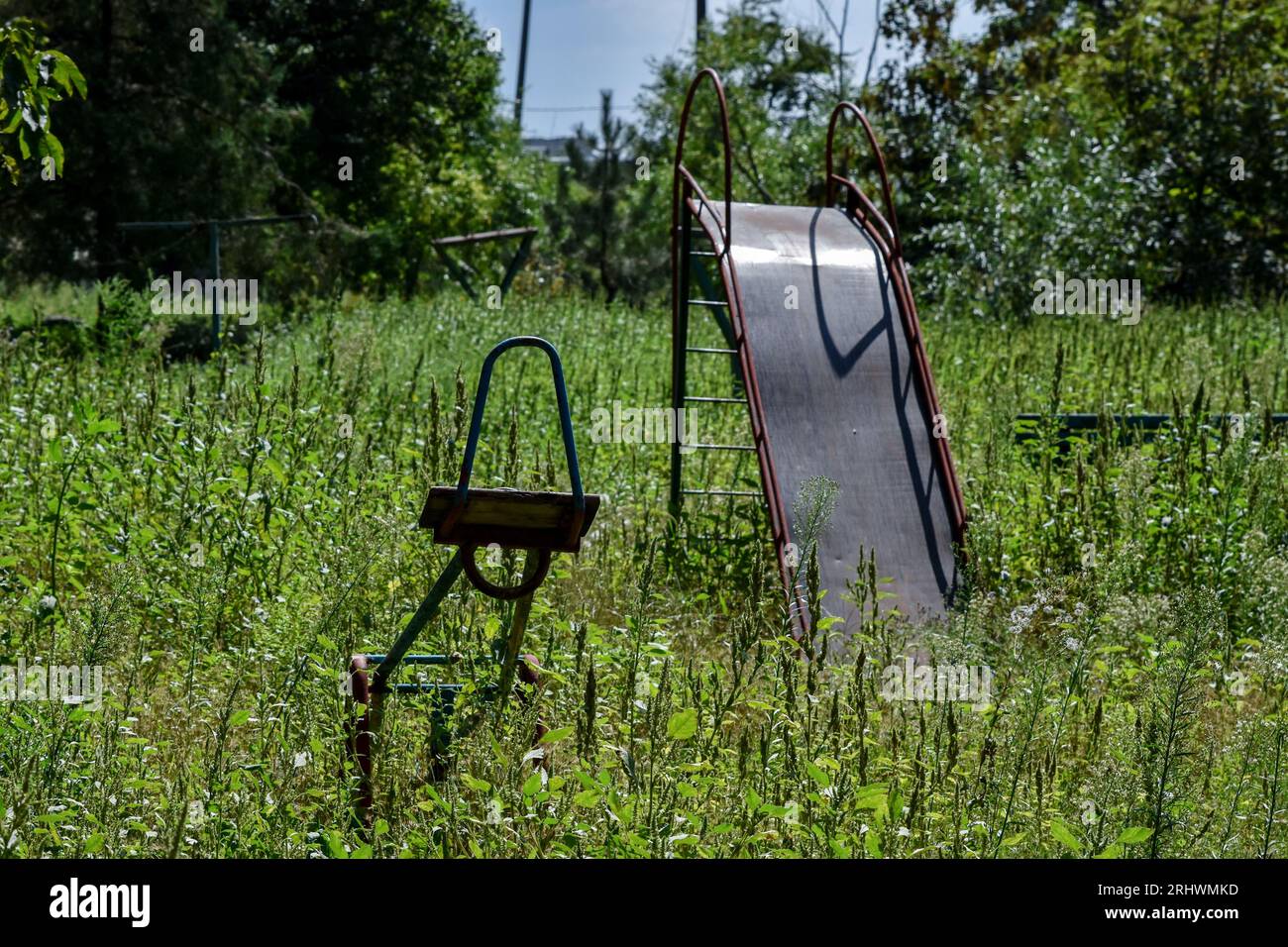 A view of the abandoned children playground in Huliaipole. No water, no