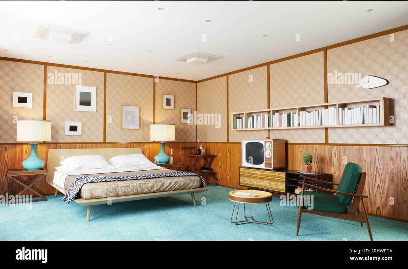 retro bedroom interior. Stock Photo