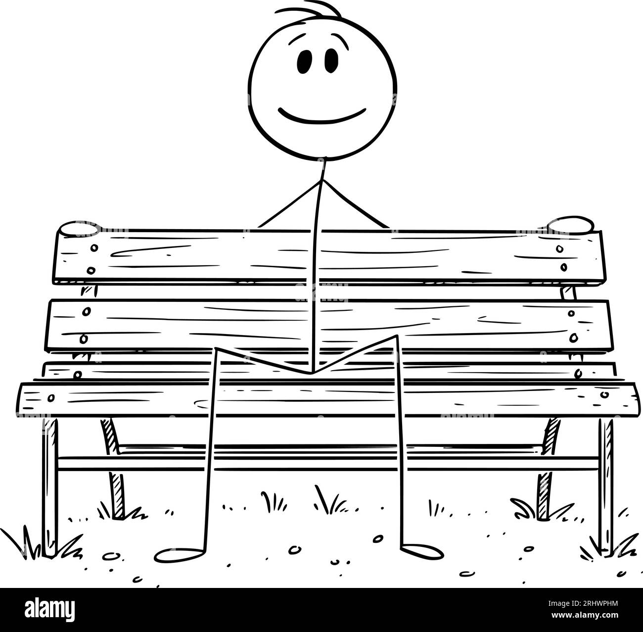 Person Enjoying Sitting on Park Bench, Vector Cartoon Stick Figure Illustration Stock Vector