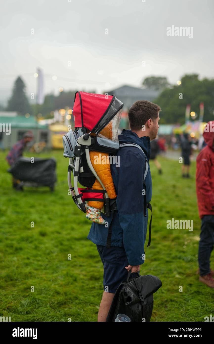 Glanusk Park, UK. Friday, 18 August, 2023. General views of a rainy day 2 at the 2023 Green Man Festival in Glanusk Park, Brecon Beacons, Wales. Photo date: Friday, August 18, 2023. Photo credit should read: Richard Gray/Alamy Live News Stock Photo