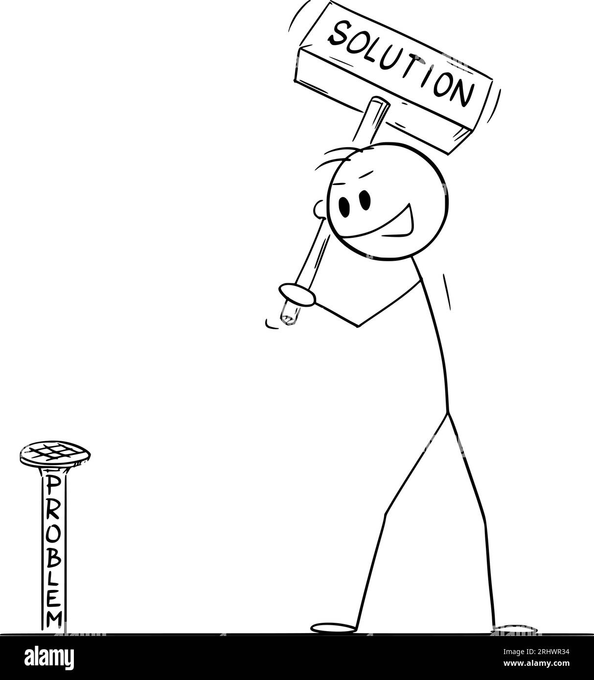 Problem and Solution, Vector Cartoon Stick Figure Illustration Stock Vector