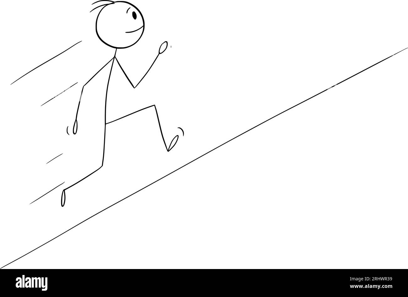 Person Running Uphill, Vector Cartoon Stick Figure Illustration Stock Vector