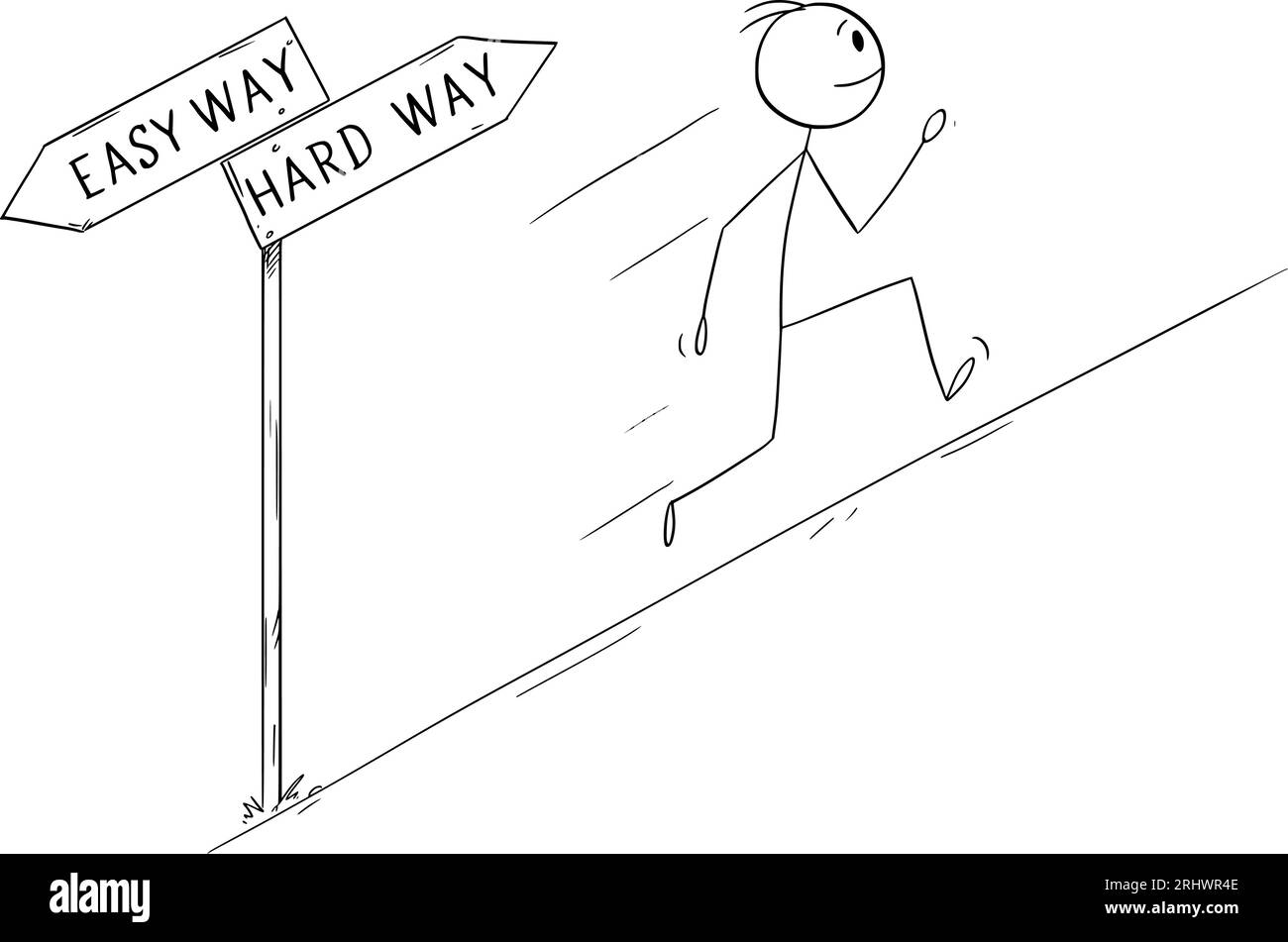 Easy or Hard Way, Vector Cartoon Stick Figure Illustration Stock Vector