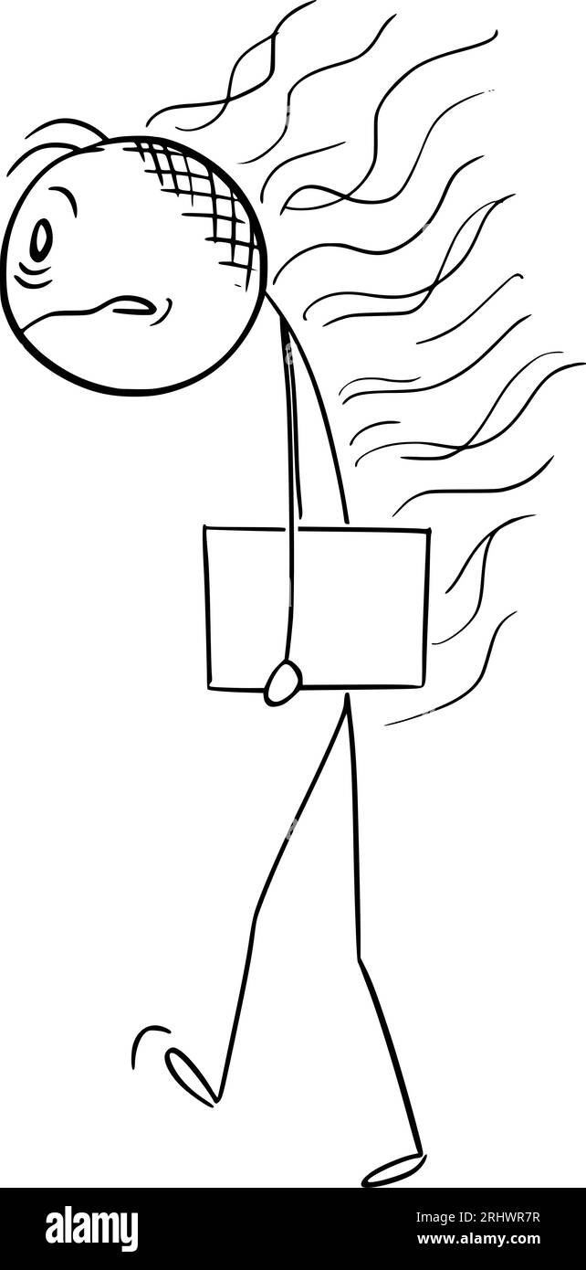 Tired or Burnout Worker, Vector Cartoon Stick Figure Illustration Stock Vector