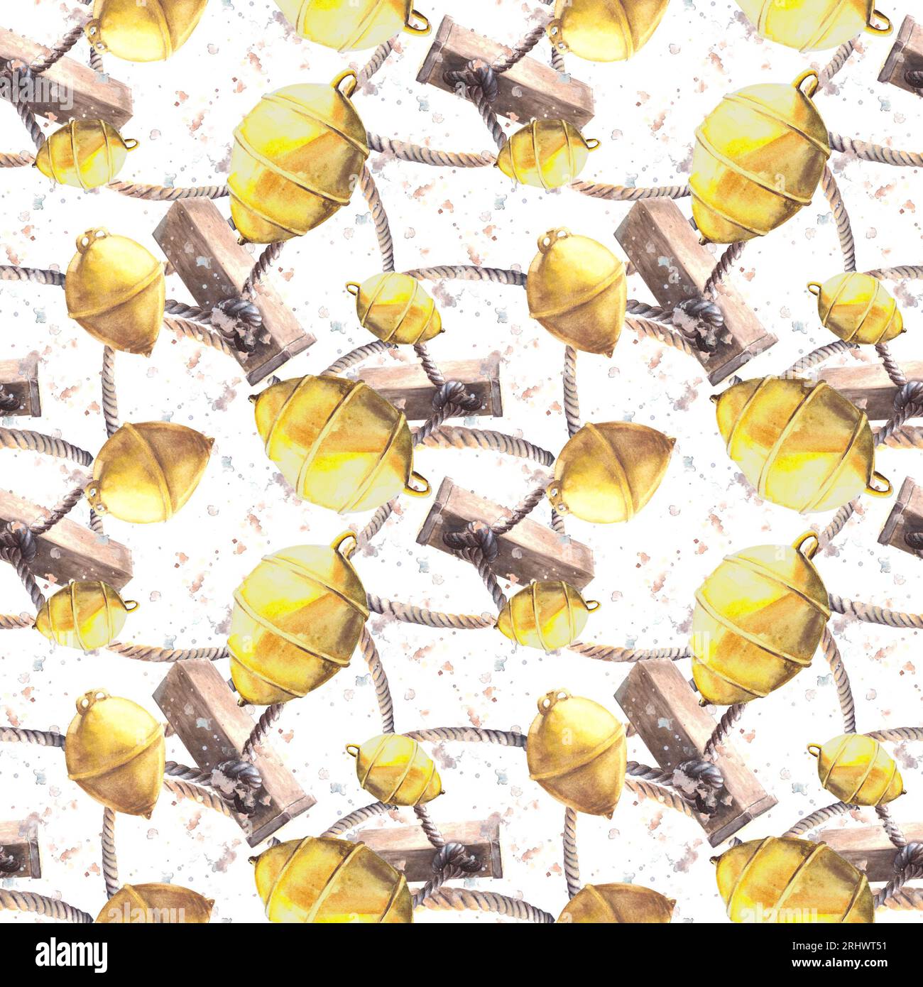 Nautical seamless pattern Maritime elements bollards, yellow buoys