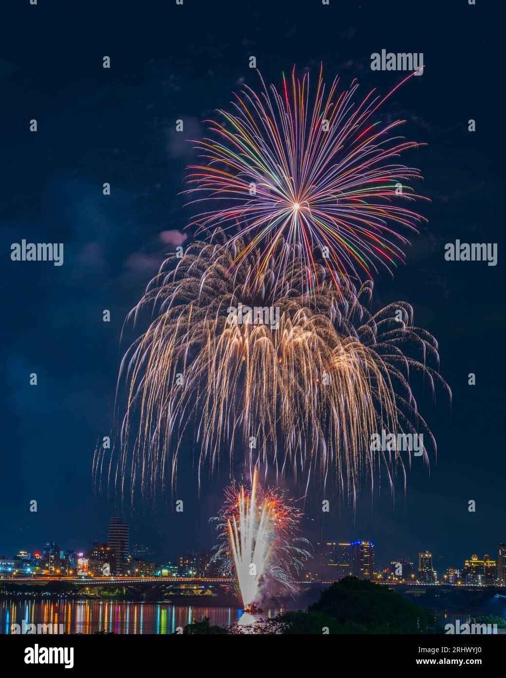 Fireworks in the sky of Taipei city in Taiwan Stock Photo