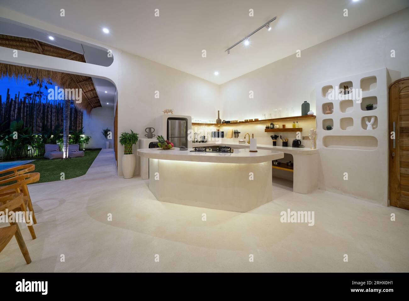 Modern white kitchen in beautiful luxury pool tropical villa Stock ...