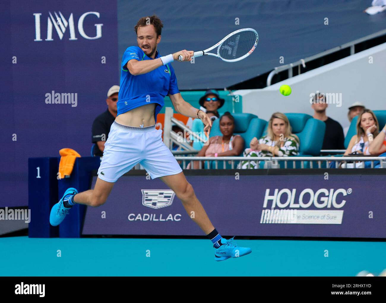 D.Medvedev in action. Florida, USA, Miami Open Tennis, March 2023, Hard Rock Stadium, Photo: Chris Arjoon/Credit Stock Photo