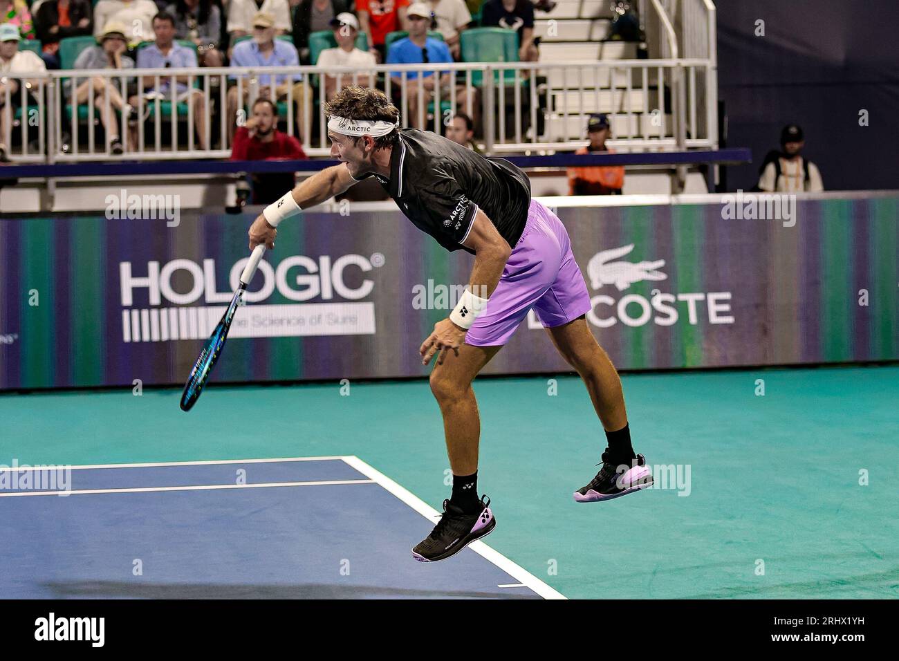 Caspar Ruud in action. Florida, USA, Miami Open Tennis, March 2023, Hard Rock Stadium, Photo: Chris Arjoon/Credit Stock Photo