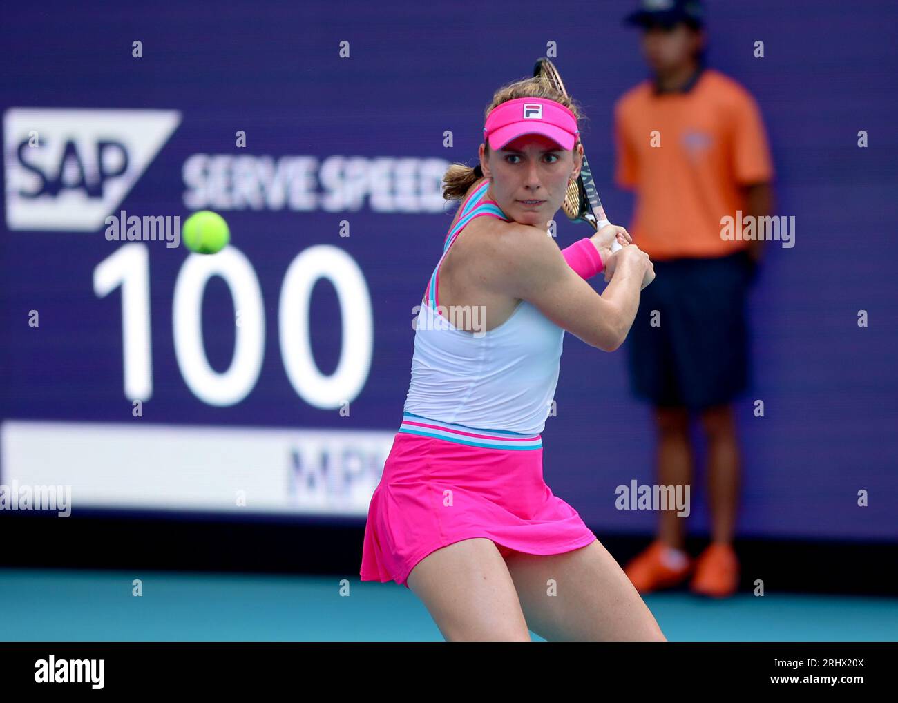E.Alexandova in action.Florida, USA, Miami Open Tennis, March 2023, Hard Rock Stadium, Photo: Chris Arjoon/Credit Stock Photo