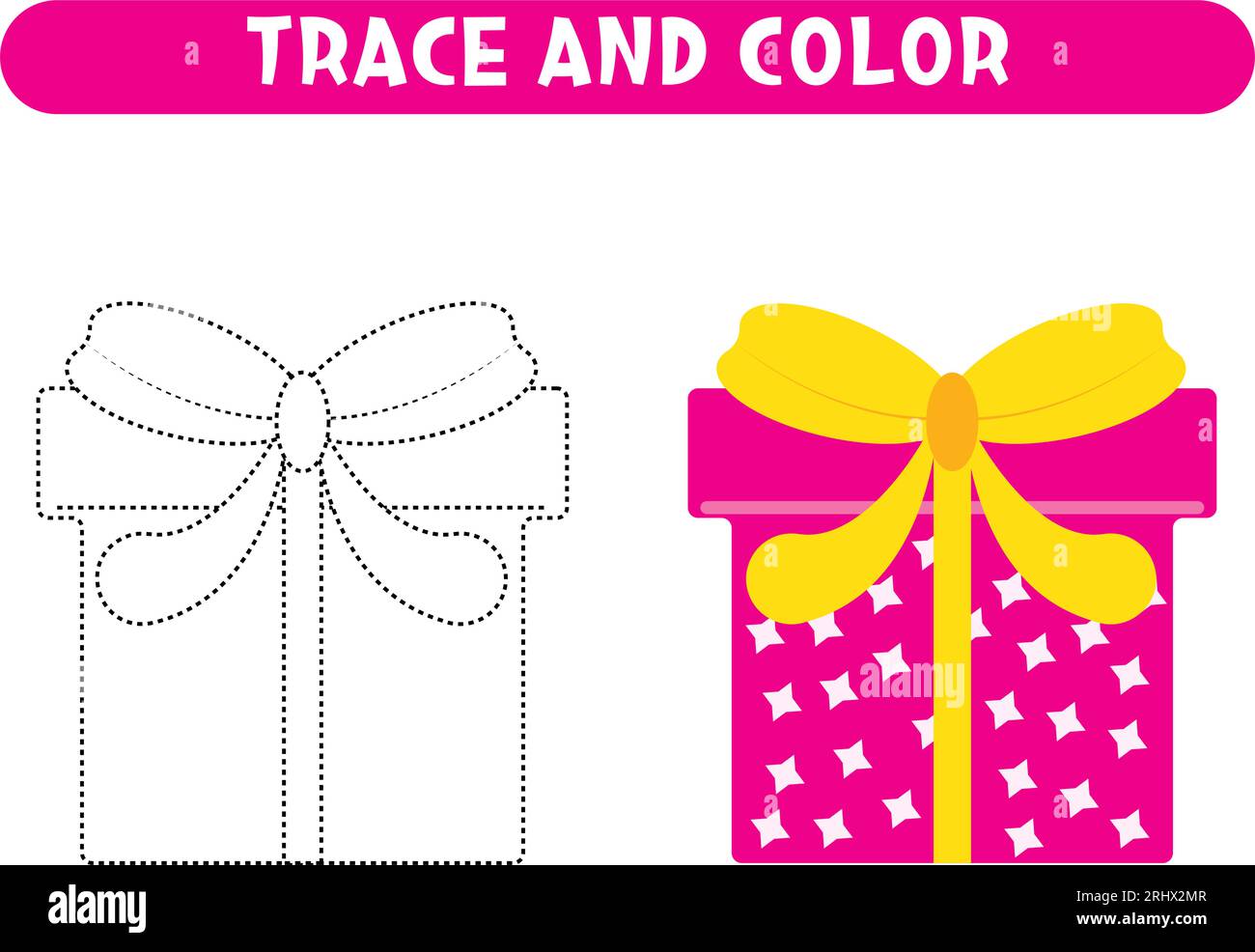 Trace and color gift box. Worksheet for kids Stock Vector