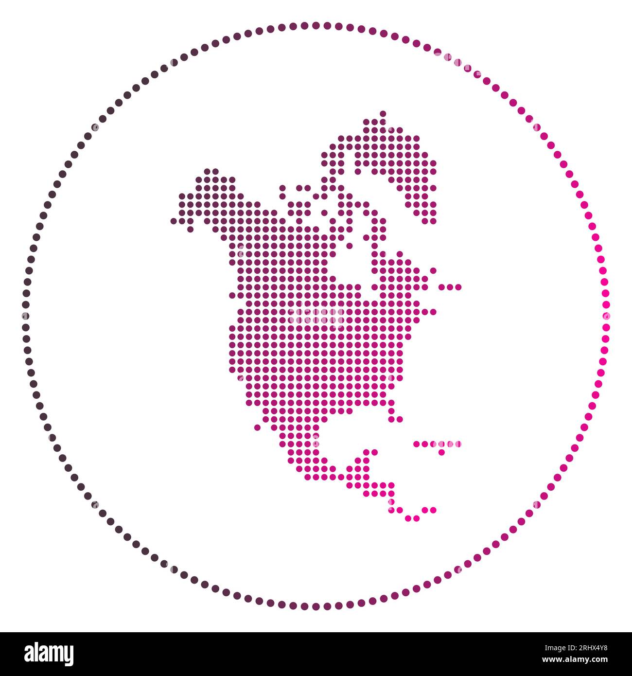 North America digital badge. Dotted style map of North America in circle. Tech icon of the continent with gradiented dots. Astonishing vector illustra Stock Vector