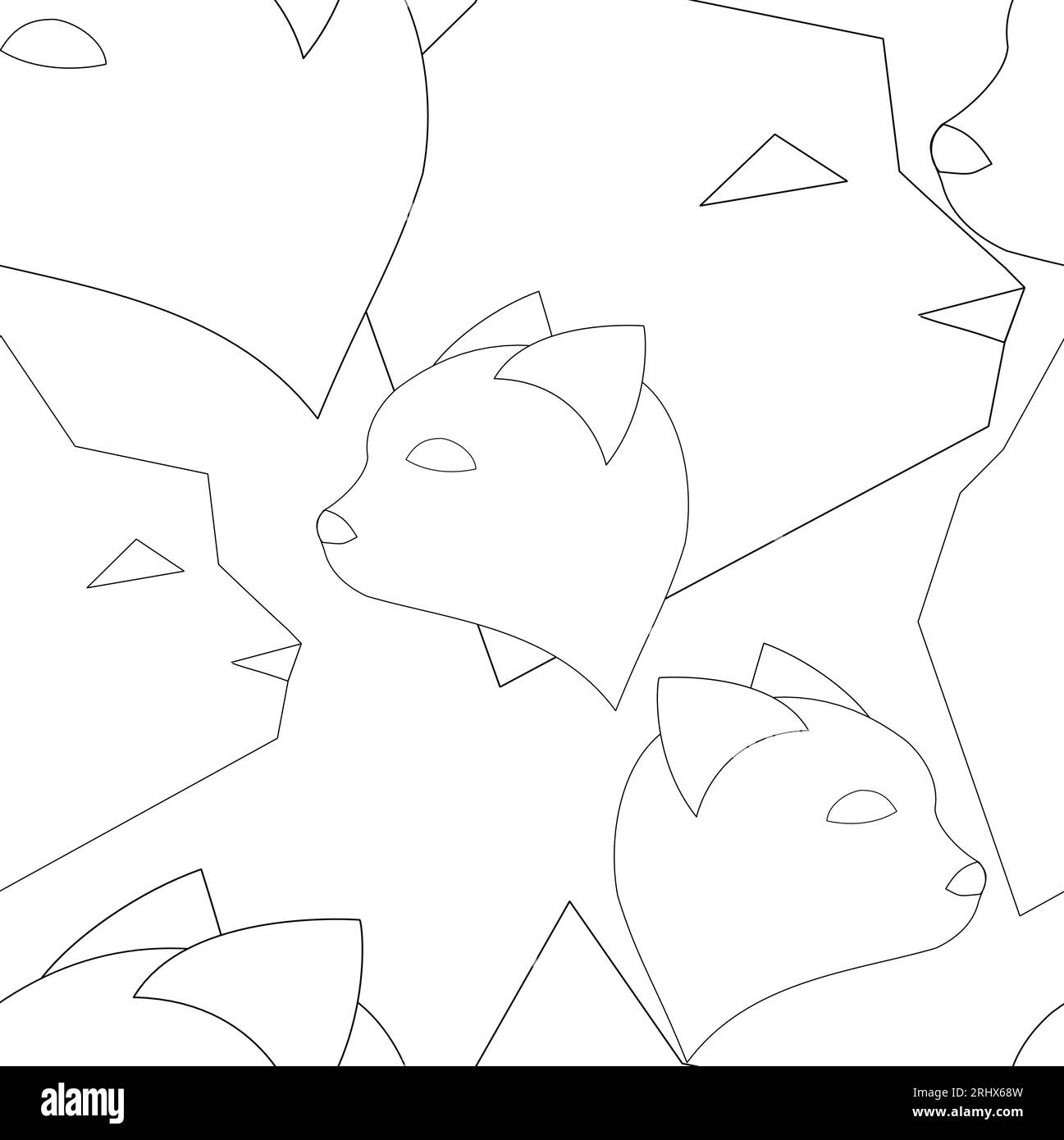 seamless texture two types of cat heads are drawn with smooth and sharp lines Stock Vector