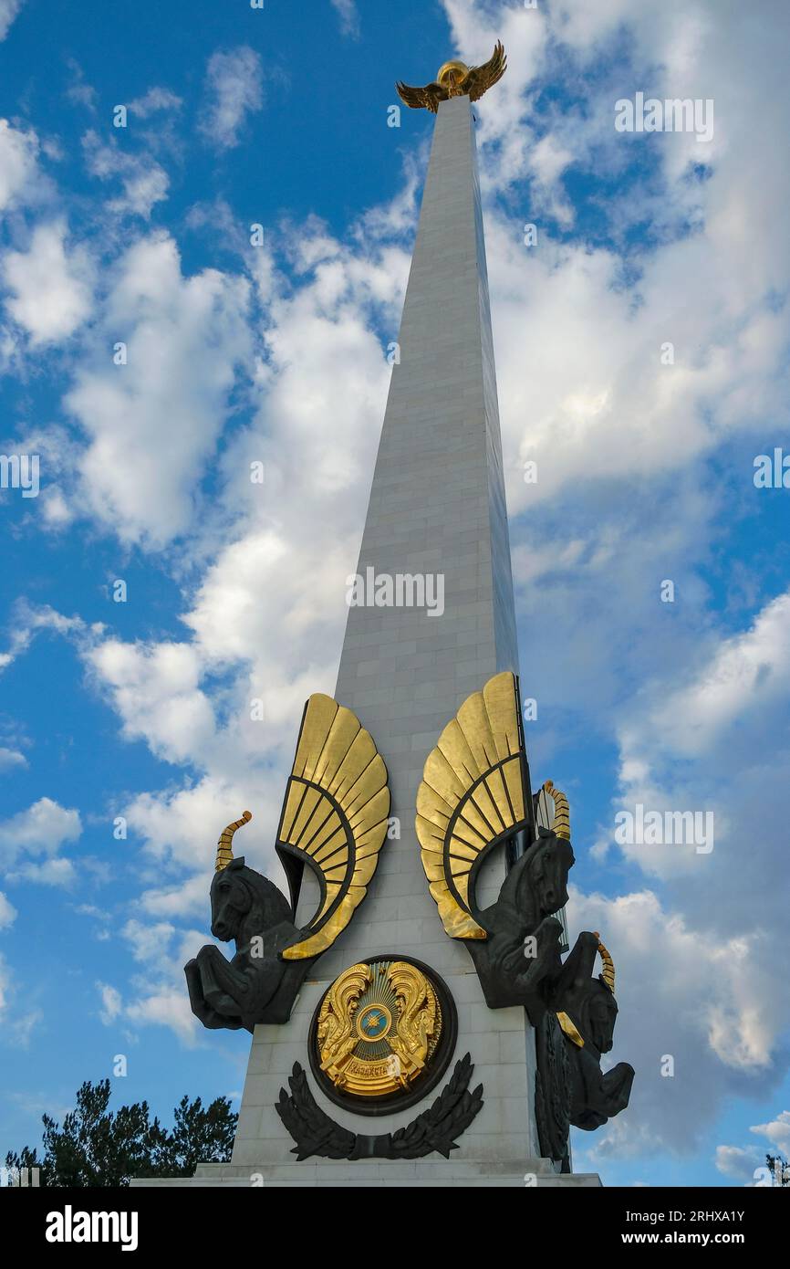 Karaganda, Kazakhstan - August 19, 2023: Stele of Independence at Independence square in Karaganda, Kazakhstan. Stock Photo