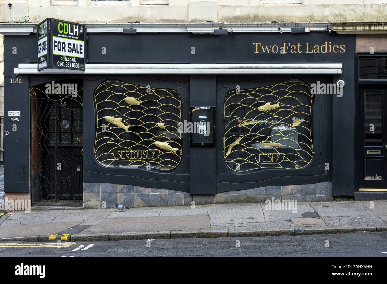 The permanently closed Two Fat Ladies city centre restaurant, Blythswood Street, Glasgow, Scotland, UK , Europe Stock Photo