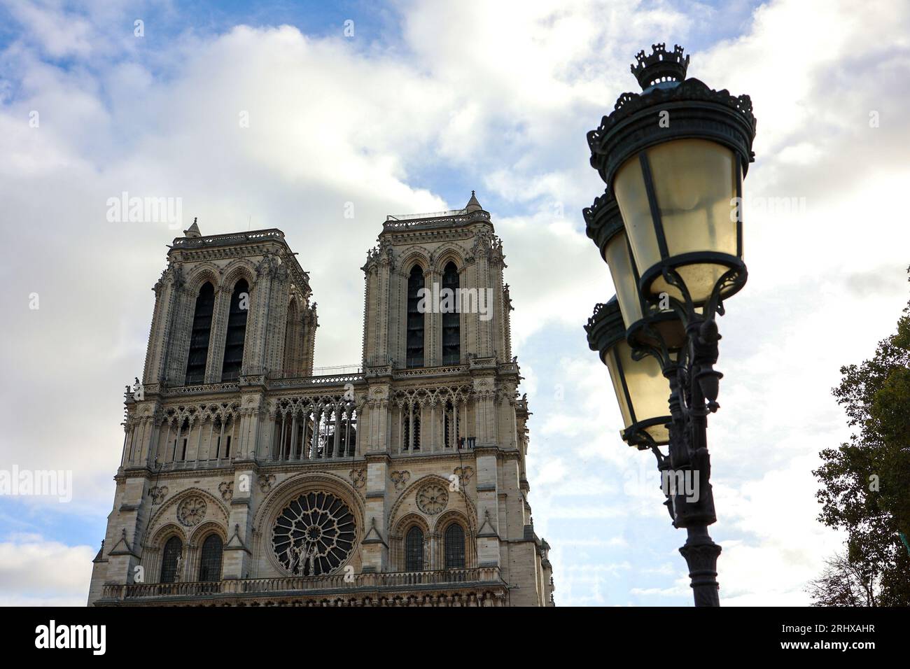 Notre Dame de Paris Cathedral. French Gothic architecture. Stock Photo