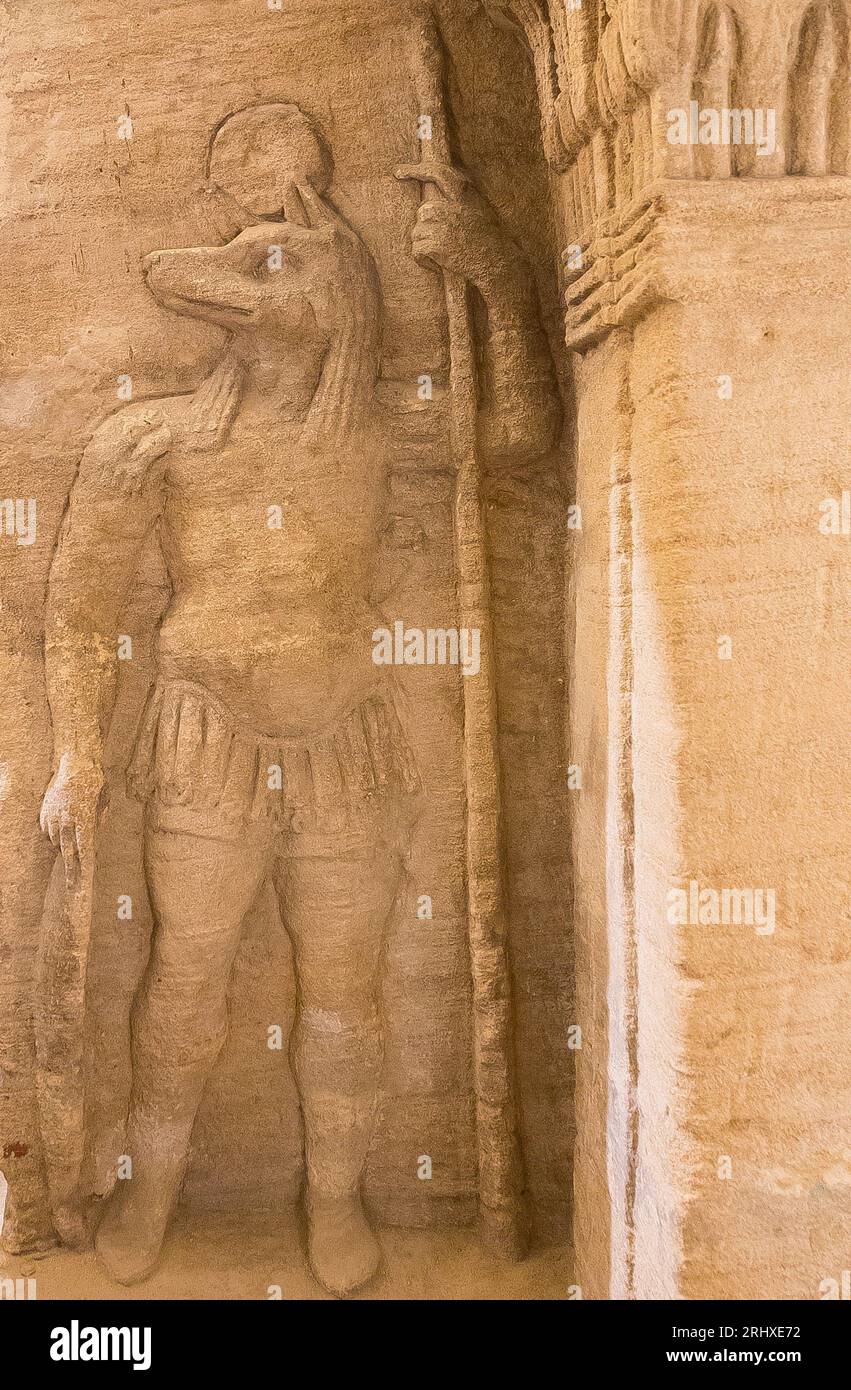 Kom el Shogafa necropolis, main tomb, main room : Anubis dressed as a ...