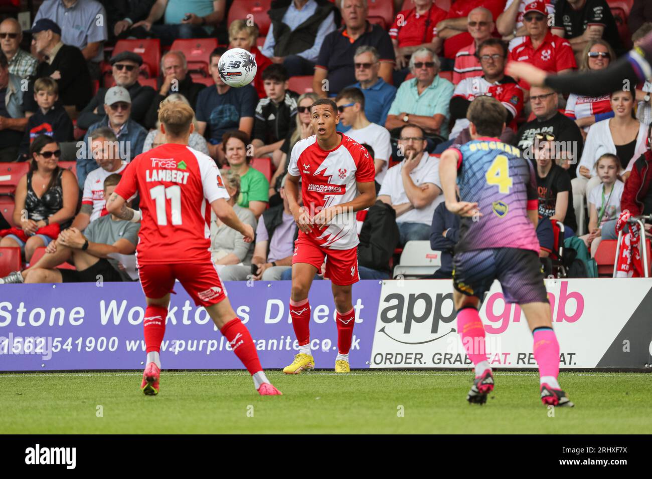 Aggborough Stadium, Kidderminster, UK, 19th Aug 2023, during Vanarama National League match between Kidderminster Harriers FC and Bromley FC held at Kidderminster’s Aggborough Stadium Credit: Nick Phipps/Alamy Live News Stock Photo