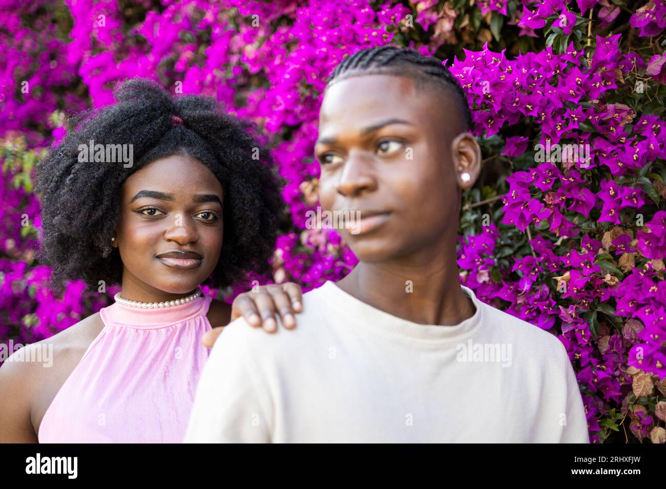 African American teenage couple with Afro hairstyle in casual clothes ...