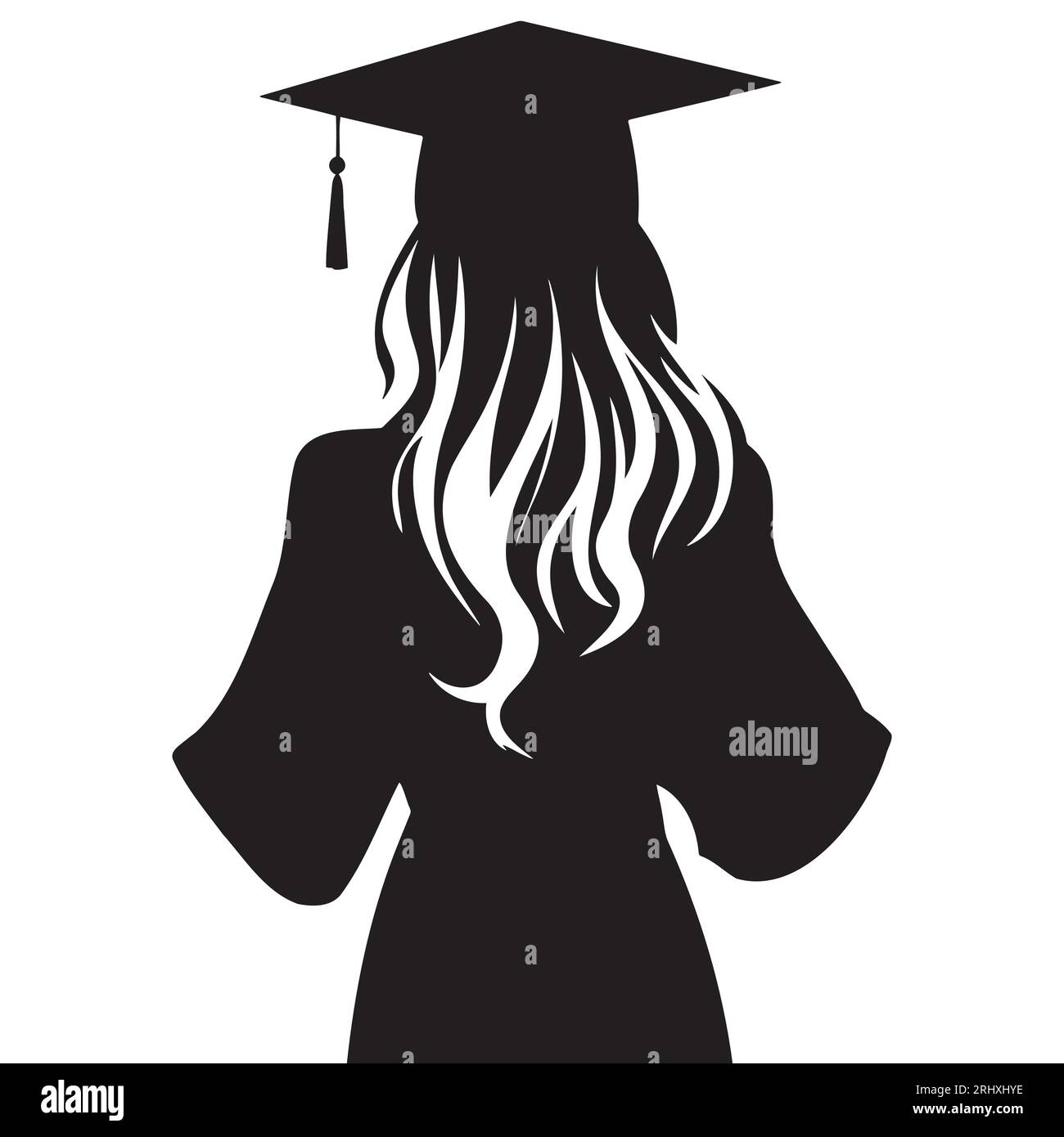 black and white illustration of a girl in a student hat Stock Vector ...