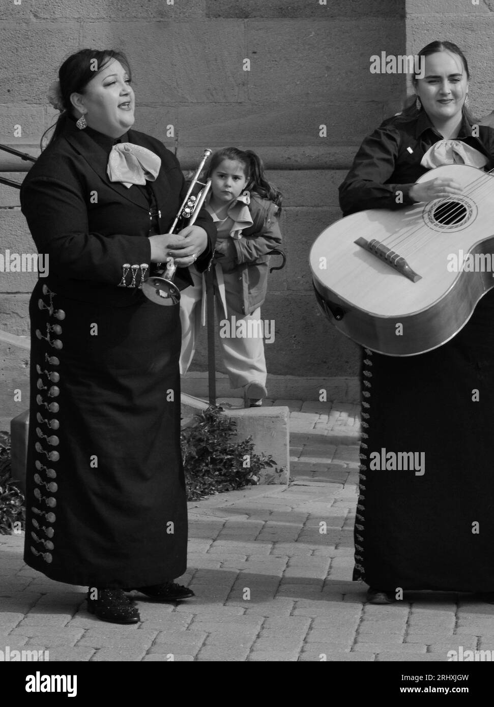 Members of a female mariachi band perform in Santa Fe, New Mexico. Stock Photo