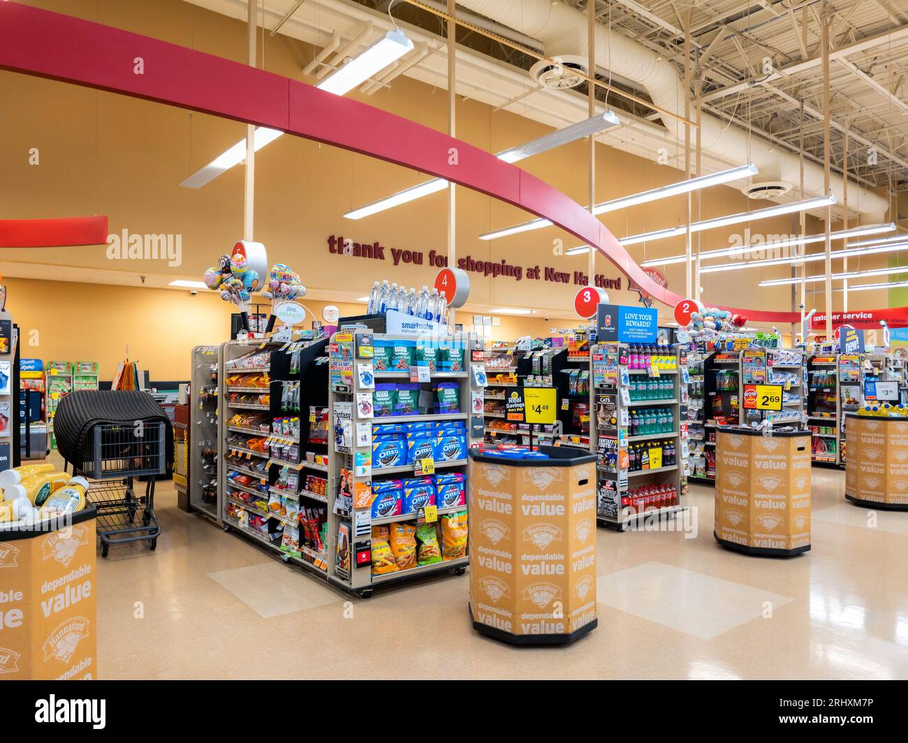 New Hartford, New York Aug 7, 2023 Closeup View of the Checkout Counters of Hannaford