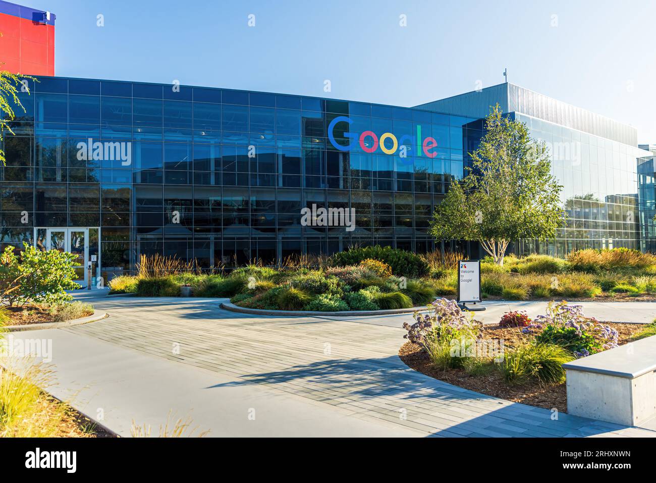 MOUNTAIN VIEW, CALIFORNIA, USA - AUGUST 17, 2023: The Google logo seen at Google Headquarters. Stock Photo