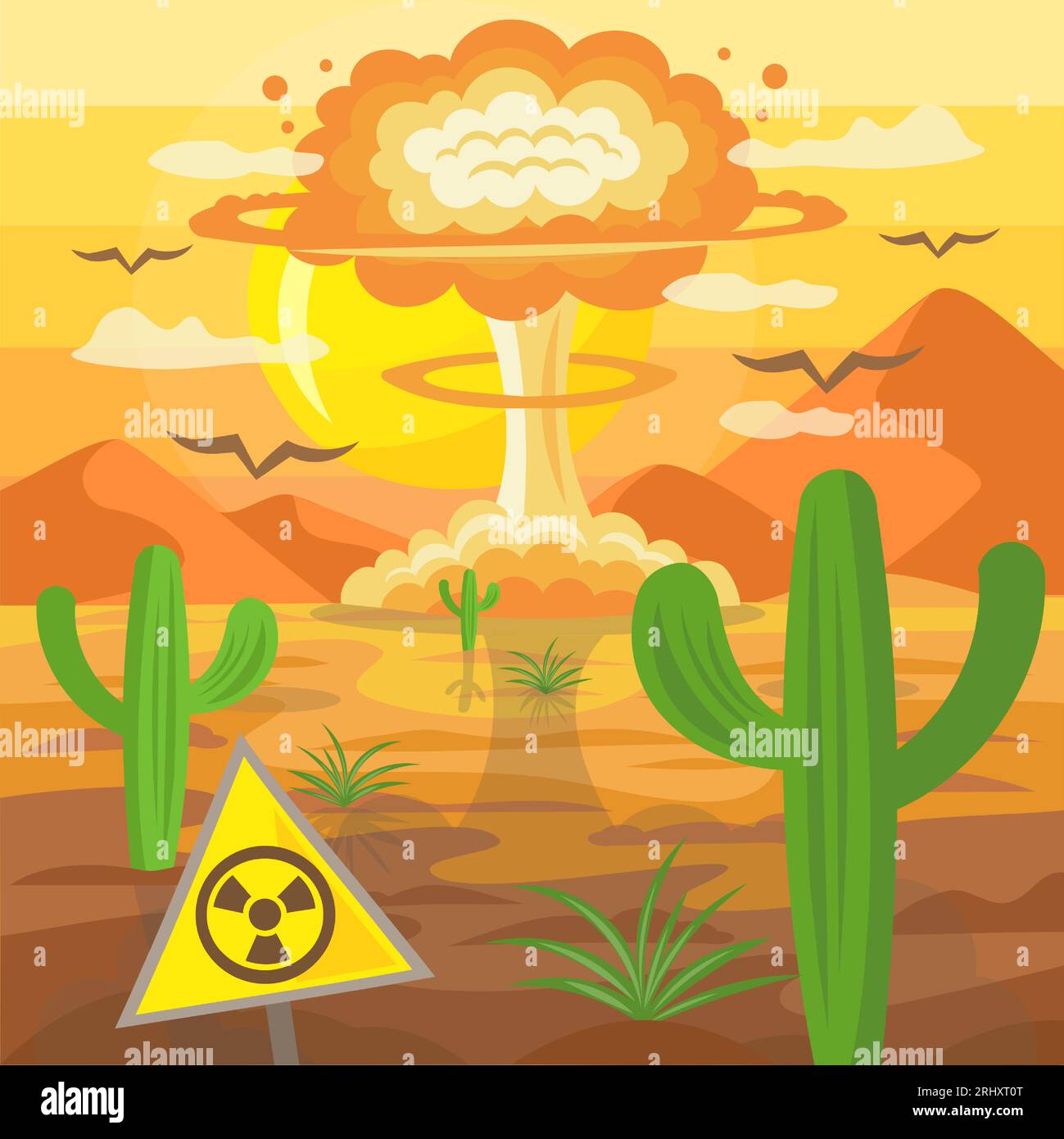 Nuclear explosion from atomic bomb in desert Stock Vector