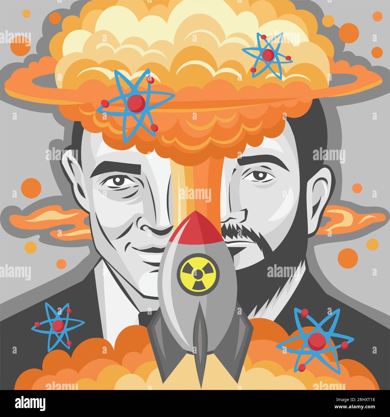 Creators of nuclear bomb with nuclear explosion Stock Vector