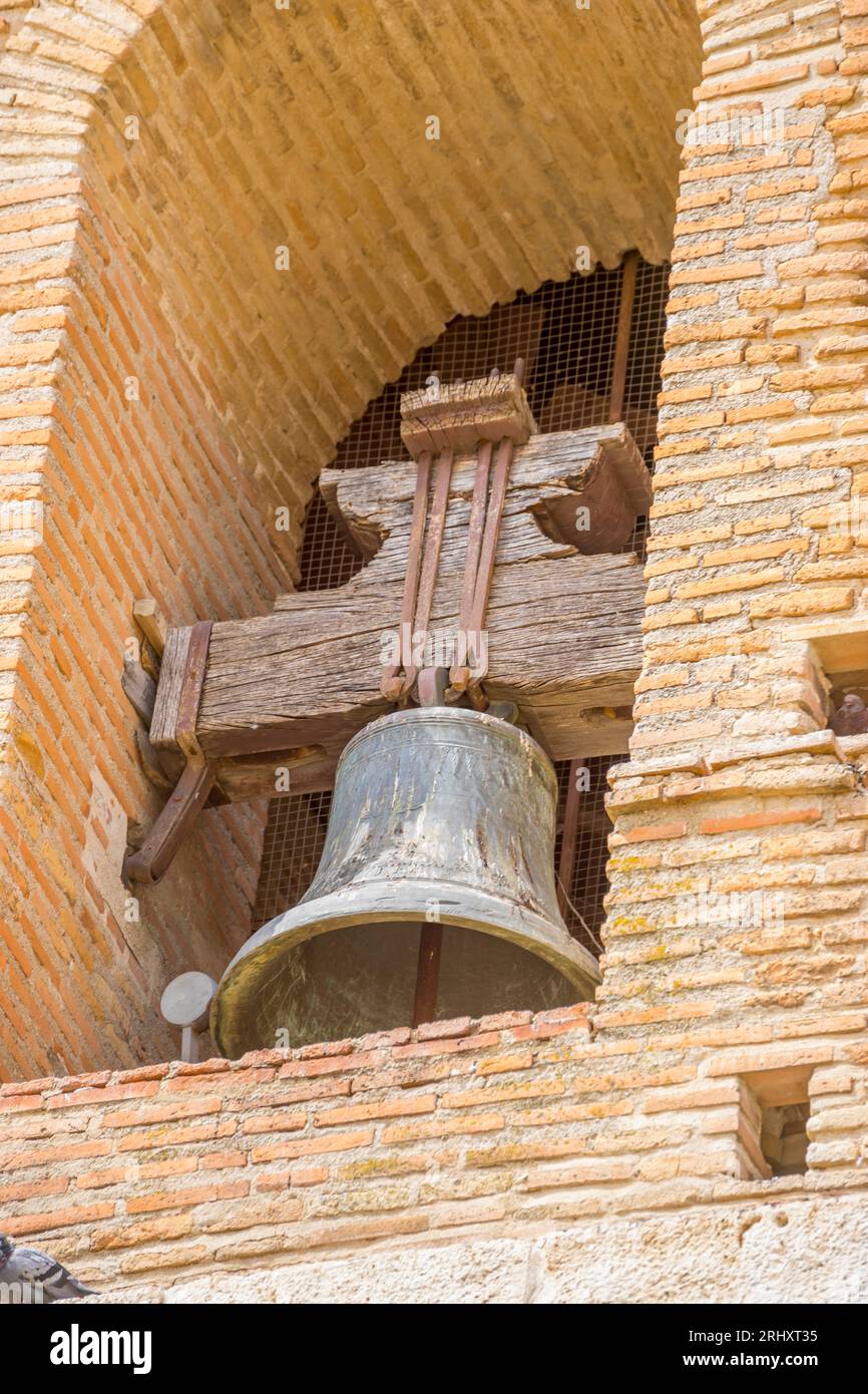 Iconic bell, detailed clock, Spanish architecture, capturing Chinchón's