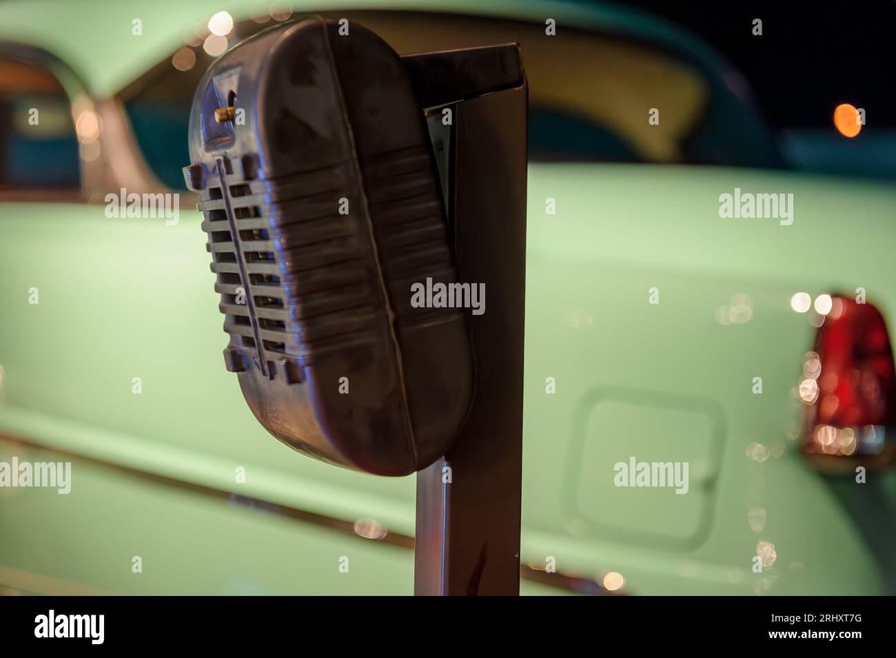 Audio speaker at a vintage drivein movie theater Stock Photo Alamy