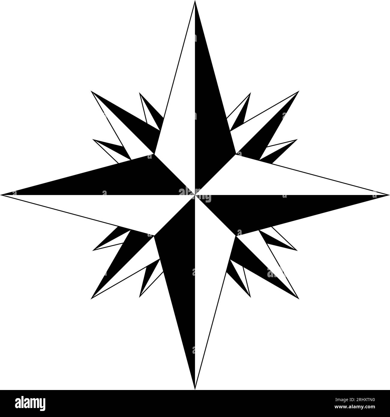 Wind rose or Compass rose vector with sixteen directions. Marine, nautical or trekking navigation symbol or for including in a map. Stock Vector