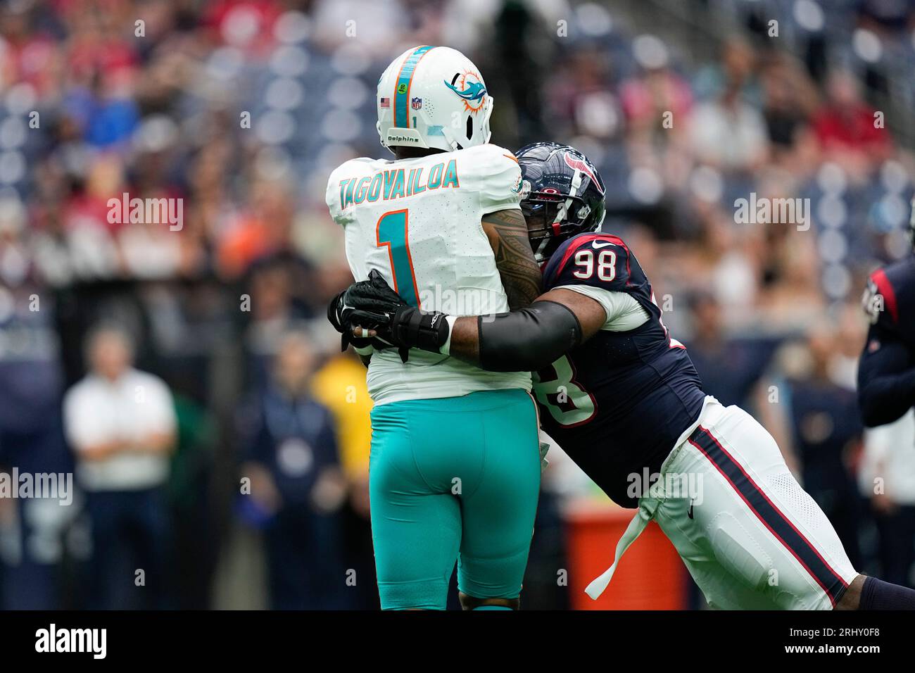 Houston Texans defensive tackle Sheldon Rankins (98) is introduced before  an NFL preseason football game against the Miami Dolphins, Saturday, Aug.  19, 2023, in Houston. (AP Photo/Tyler Kaufman Stock Photo - Alamy