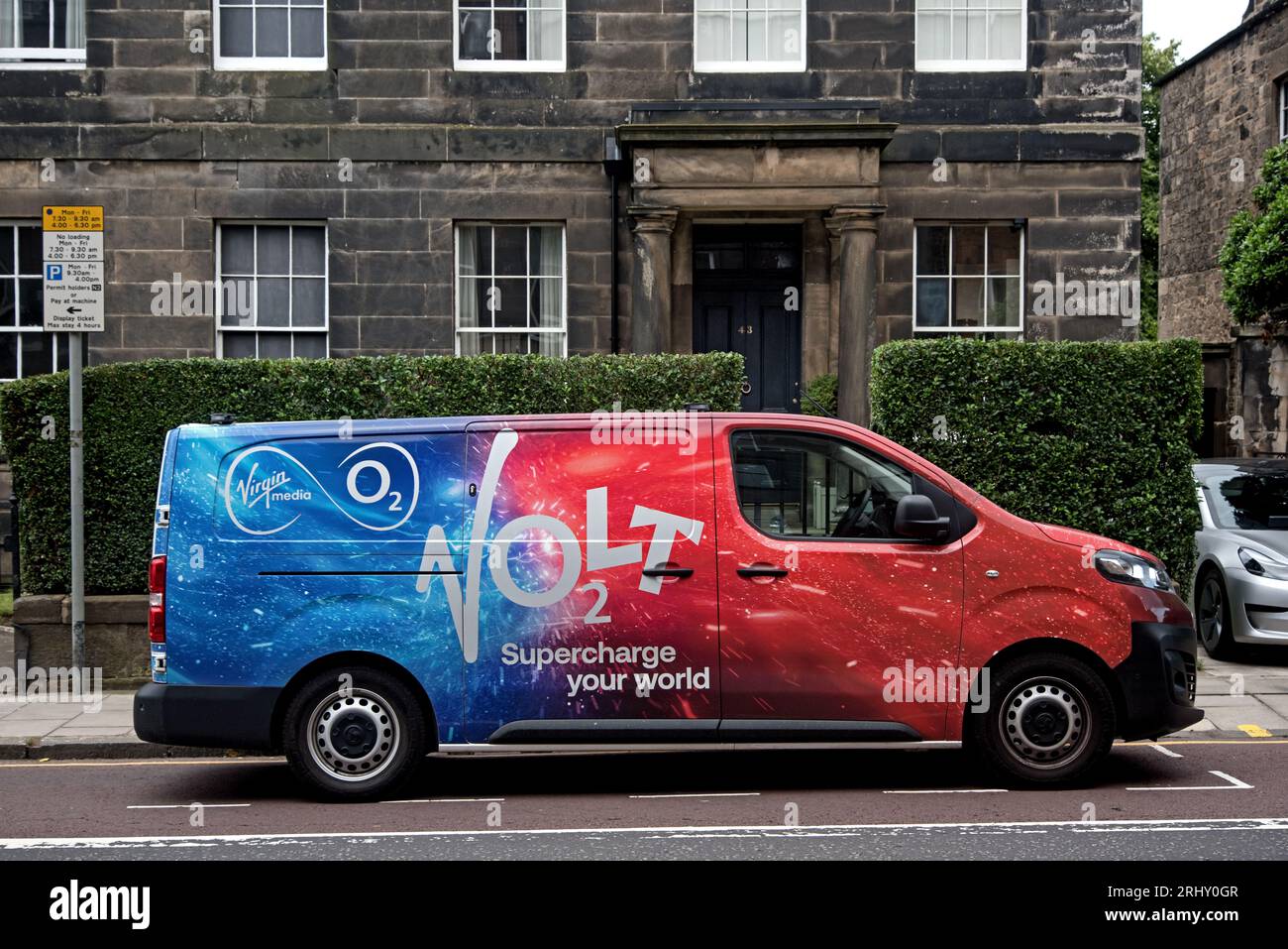Virgin Media O2 Volt telecomms van in Edinburgh, Scotland, UK. Stock Photo