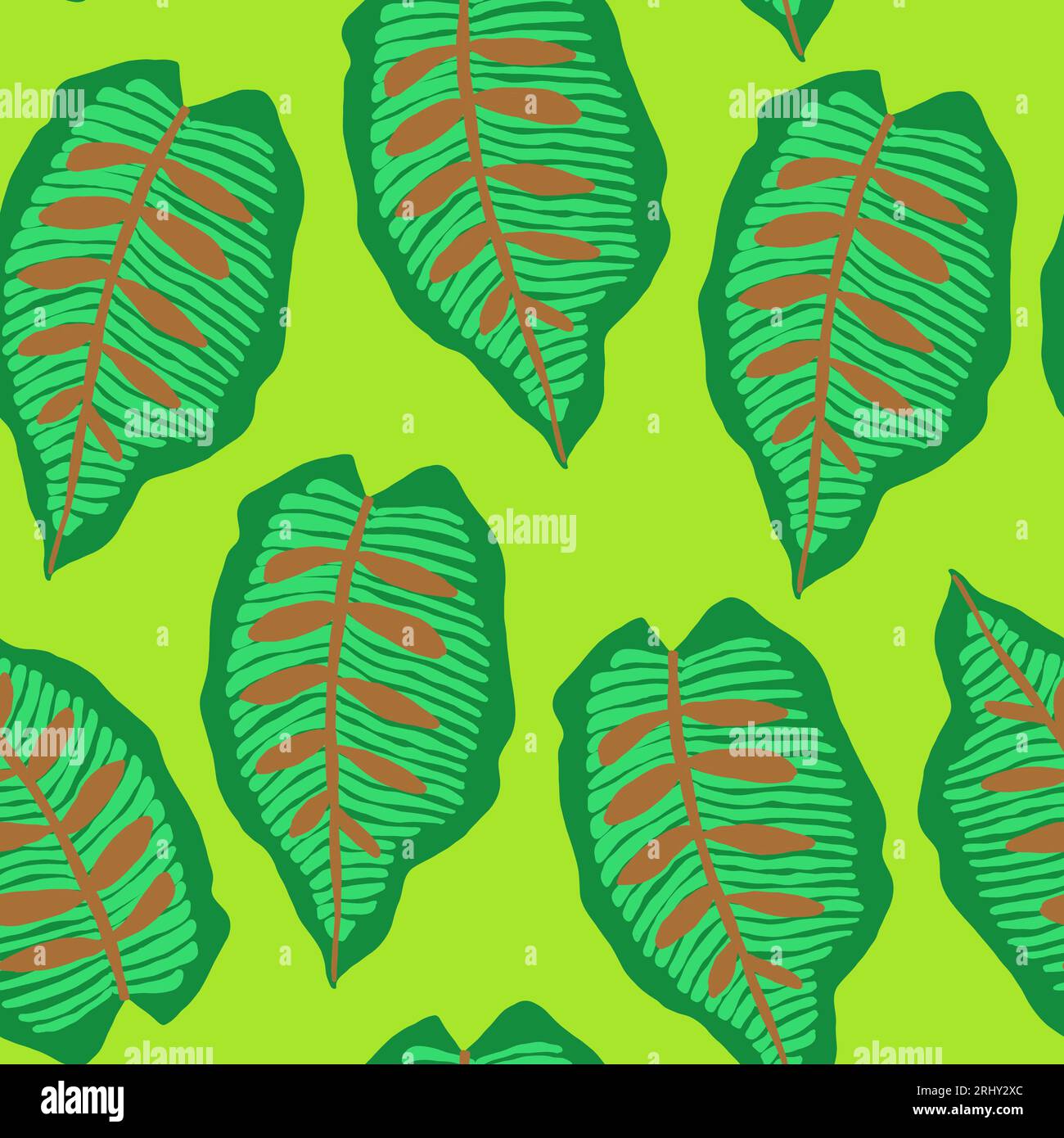 Vector seamless pattern with tropical leaves on green background ...