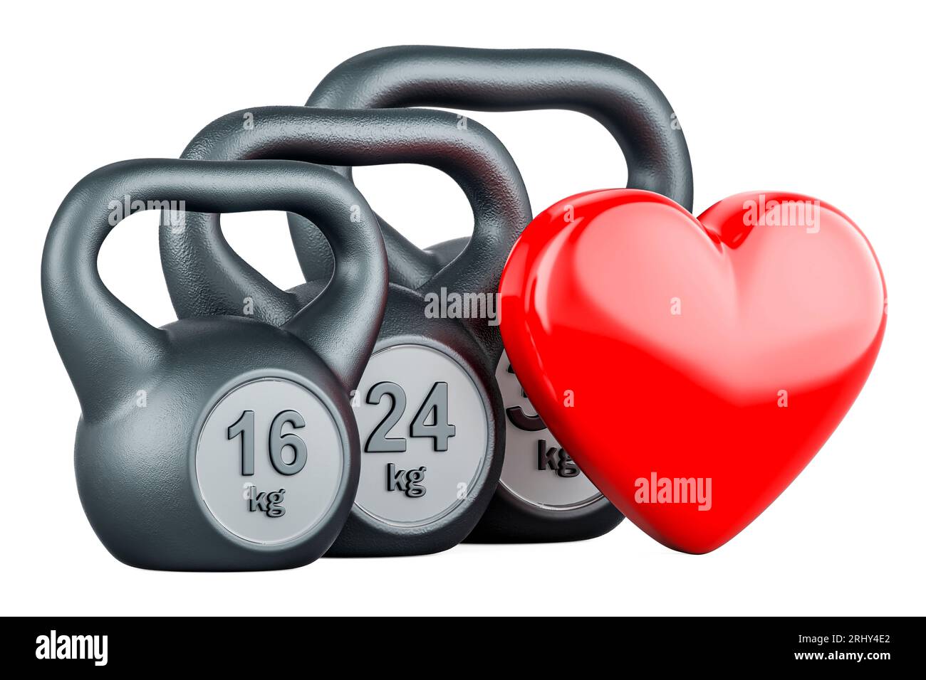 Kettlebells with red heart. Sport love, concept. 3D rendering isolated on  white background Stock Photo - Alamy