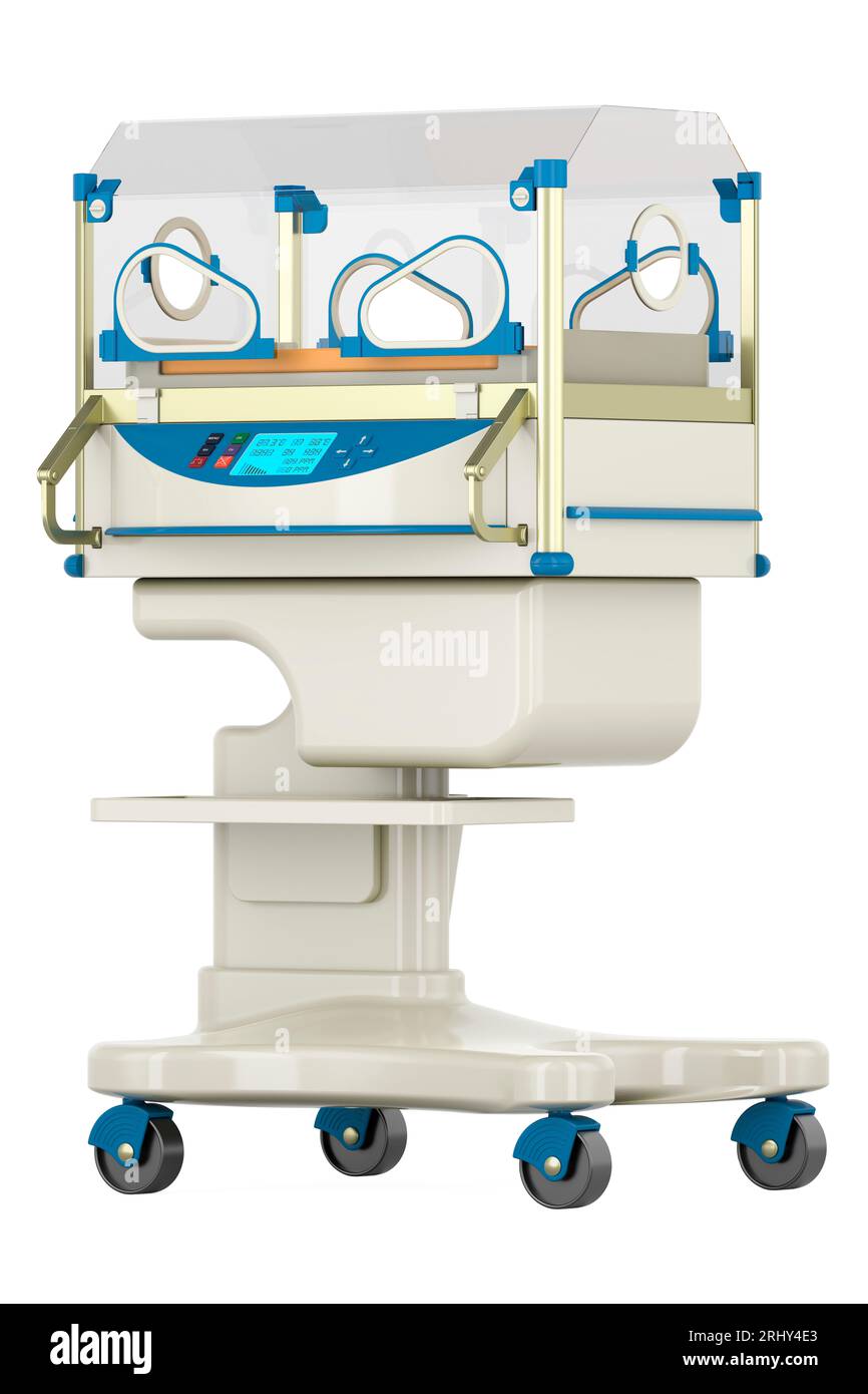 Neonatal incubator, infant incubator. 3D rendering isolated on white