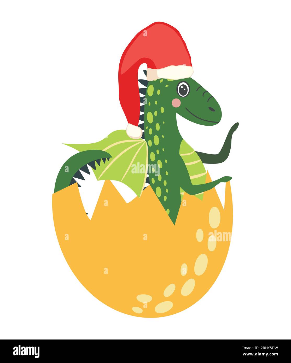 Cute green christmas dragon in santa hat. Year of the Dragon 2024